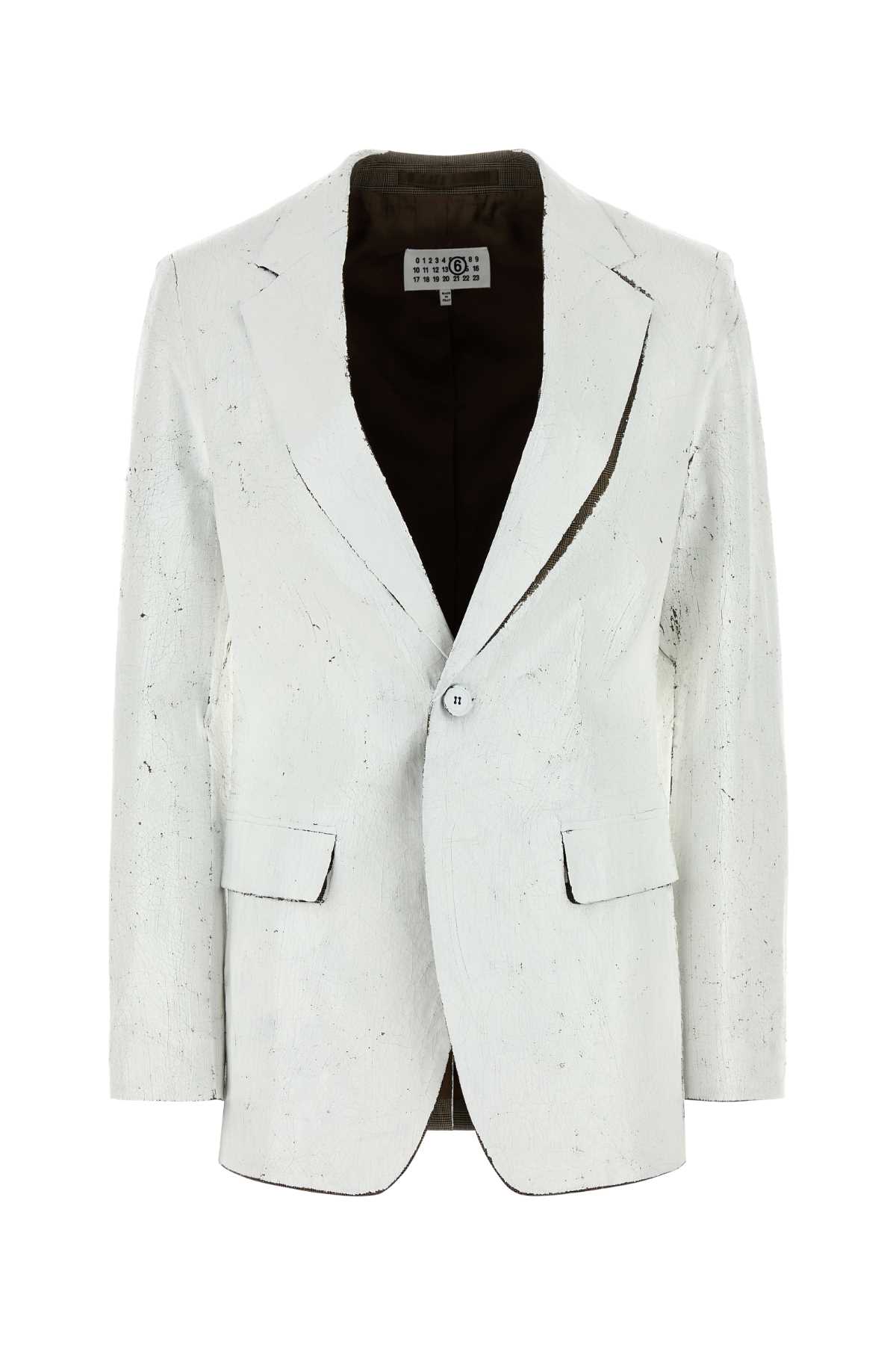 Shop Mm6 Maison Margiela White Stretch Polyester Blend Blazer