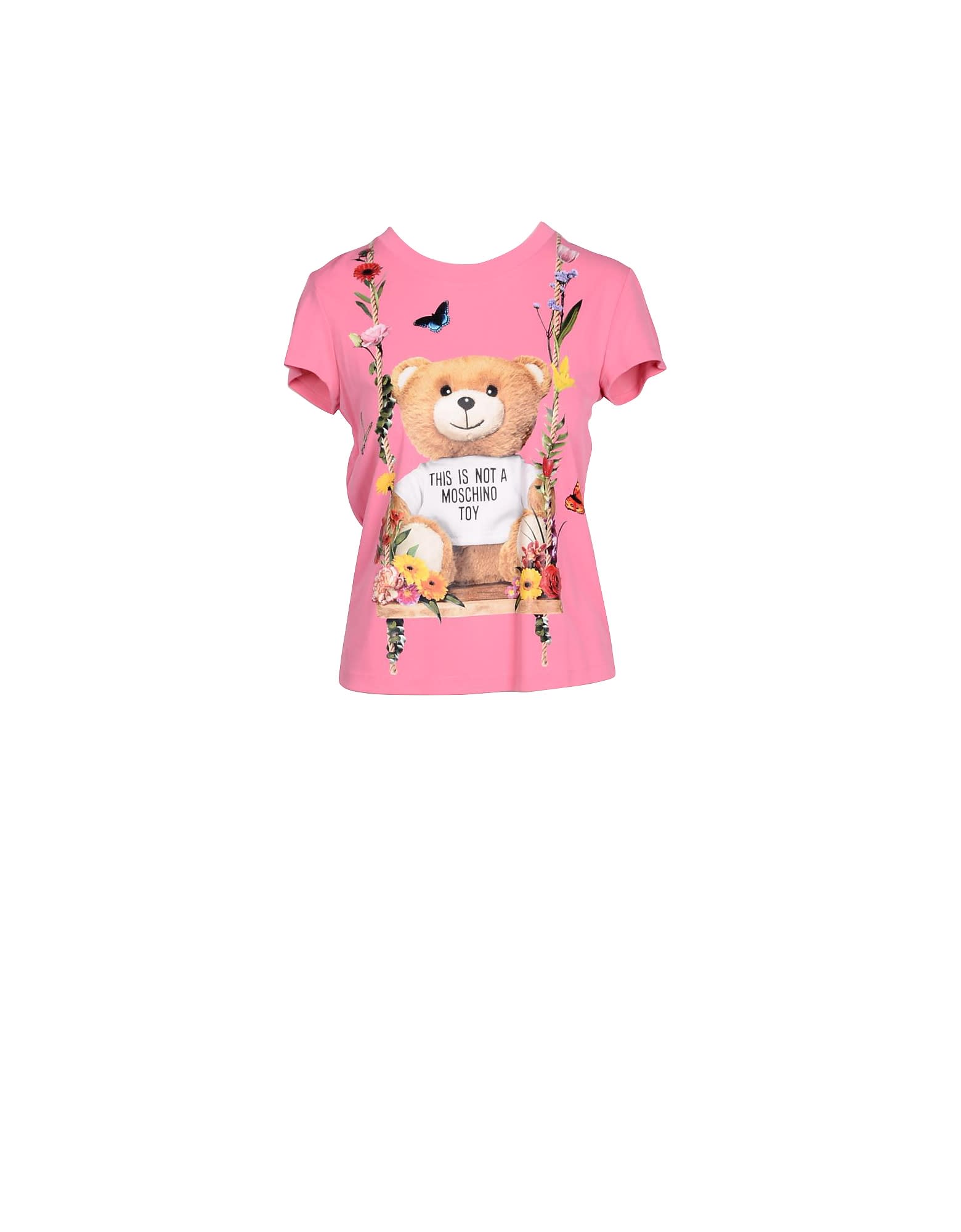 Moschino Floral Teddy Bear Print Pink Viscose Womens T-shirt