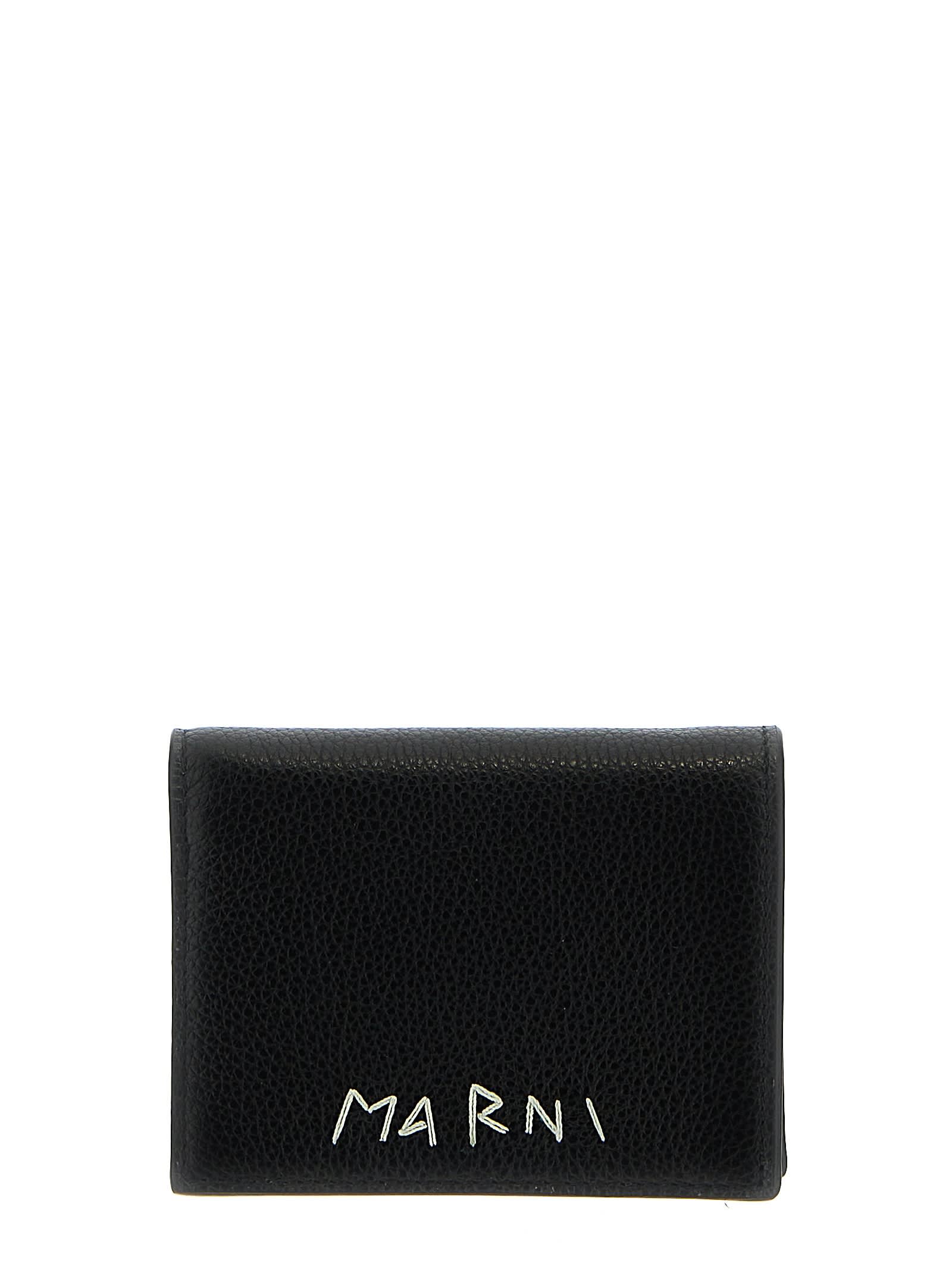 Shop Marni Logo Embroidery Wallet In Black