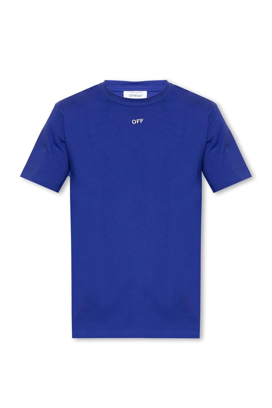 Shop Off-white Logo Embroidered Crewneck T-shirt In Blue