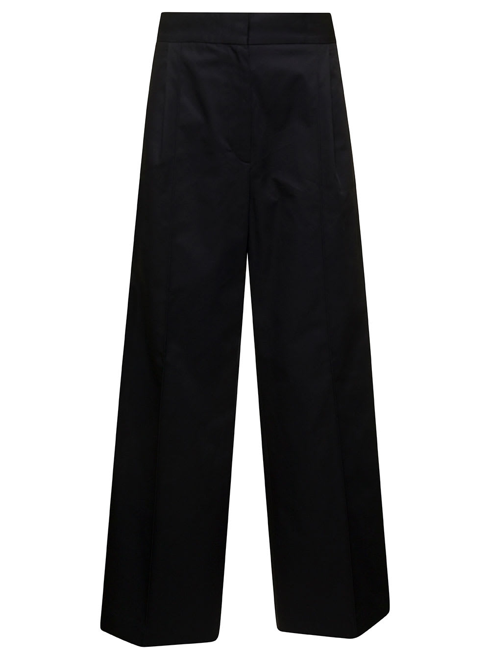 Double Pleat Pants In Cotton Gabardine In Black