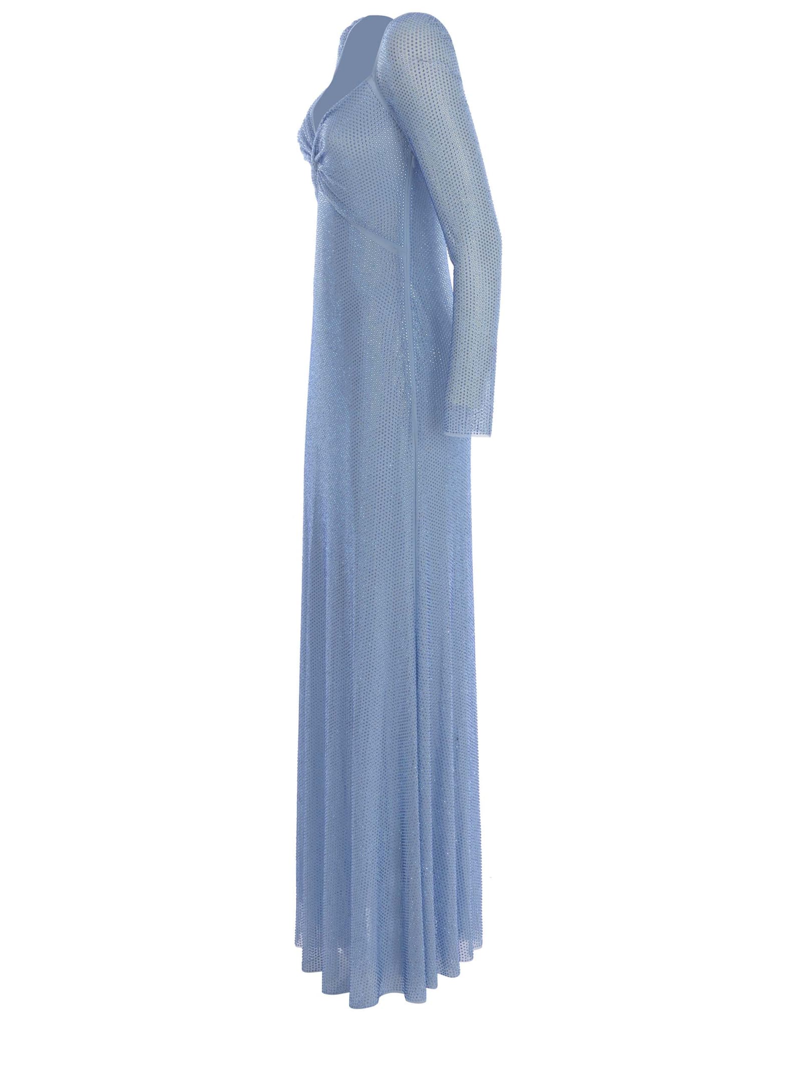 Shop Self-portrait Dress  Iridescent Rhinestones Made Of Jersey In Azzurro