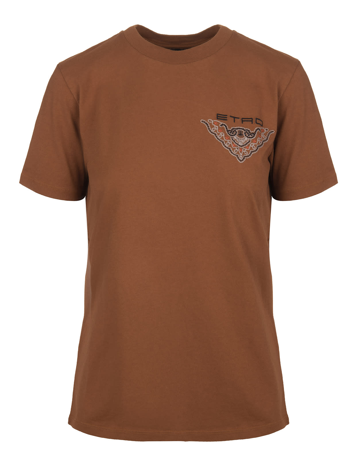 Etro Woman Brown T-shirt With Logo And Embroidery