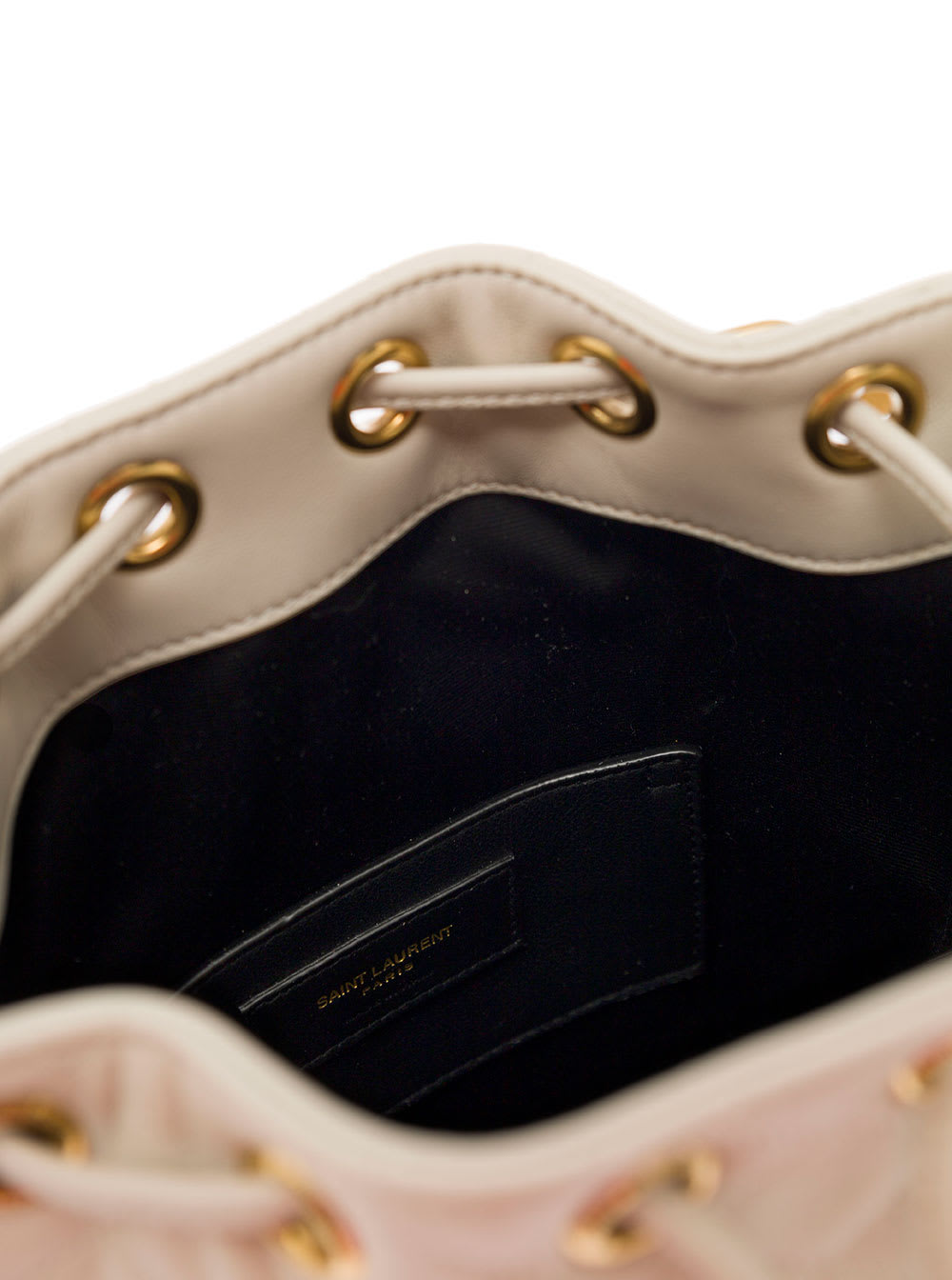 Saint Laurent Emmanuelle Ivory Colored Leather Crossbody Bucket Bag  Woman In White