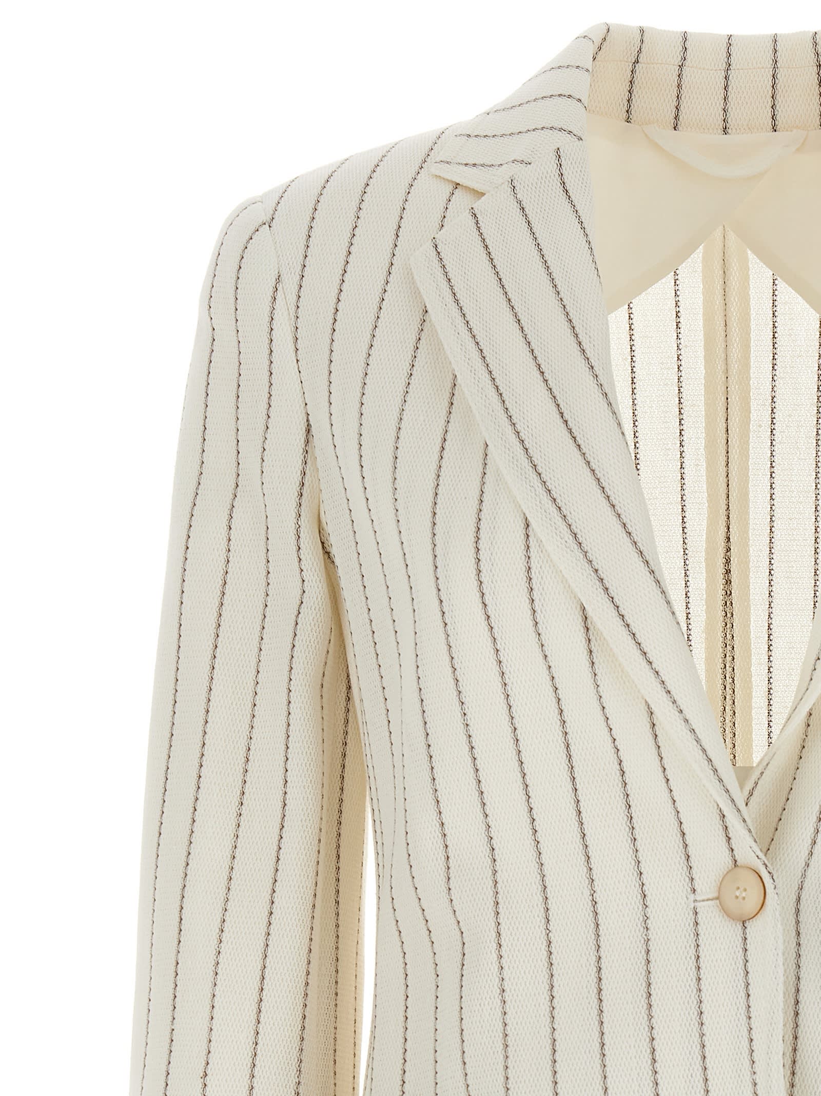 Max Mara Embroidered Stripes Cotton Blend Blazer In Multi