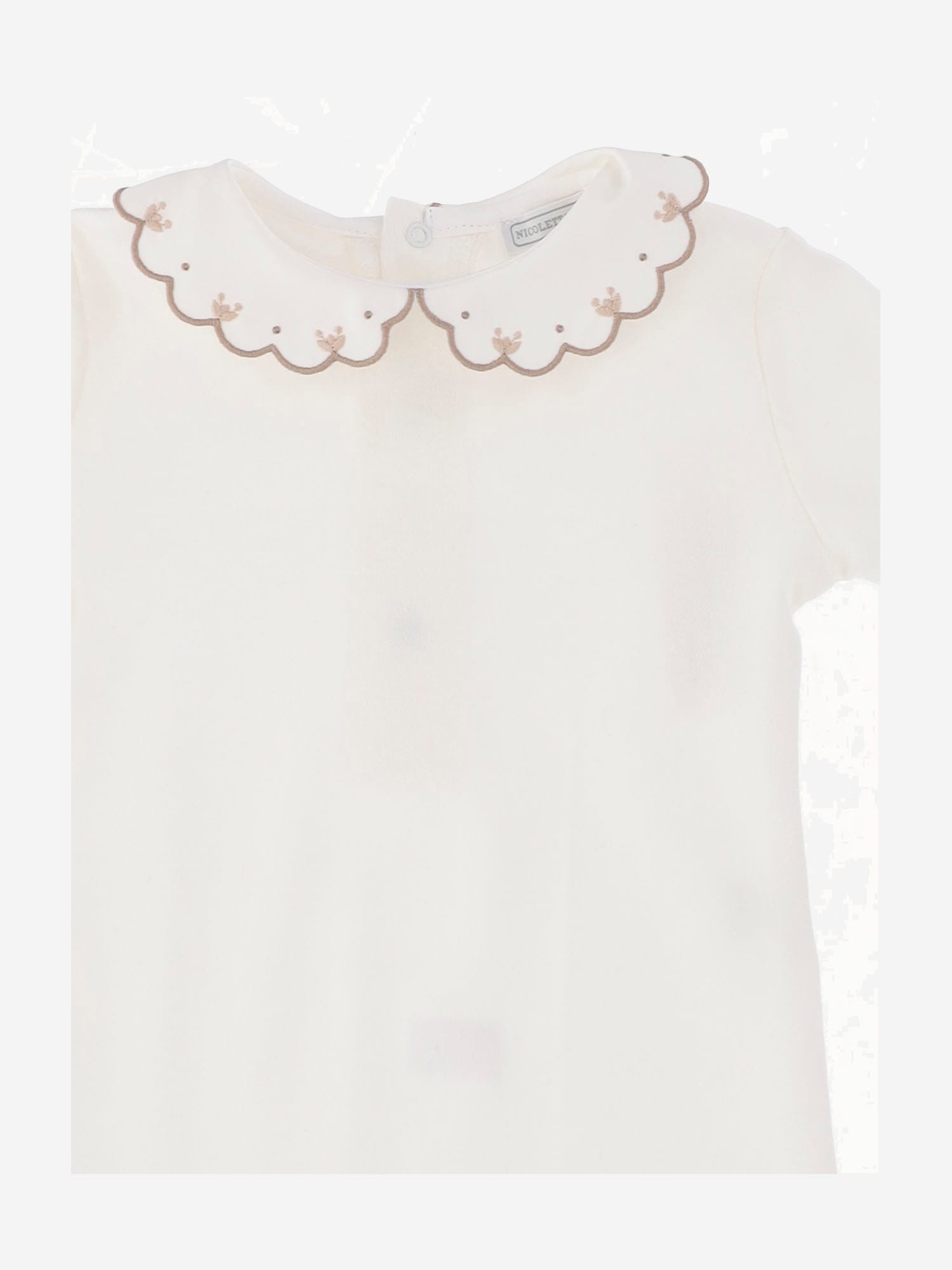 Nicoletta Fanna Cotton Bodysuit With Embroidered Collar In White