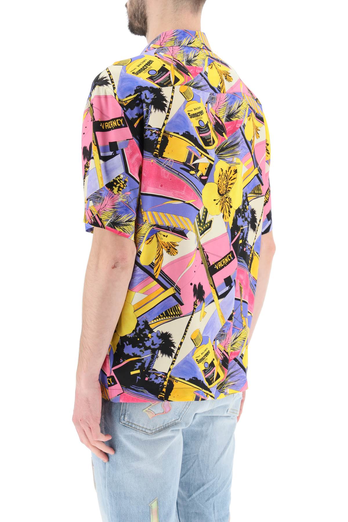 Shop Palm Angels Bowling Shirt With Miami Mix Print