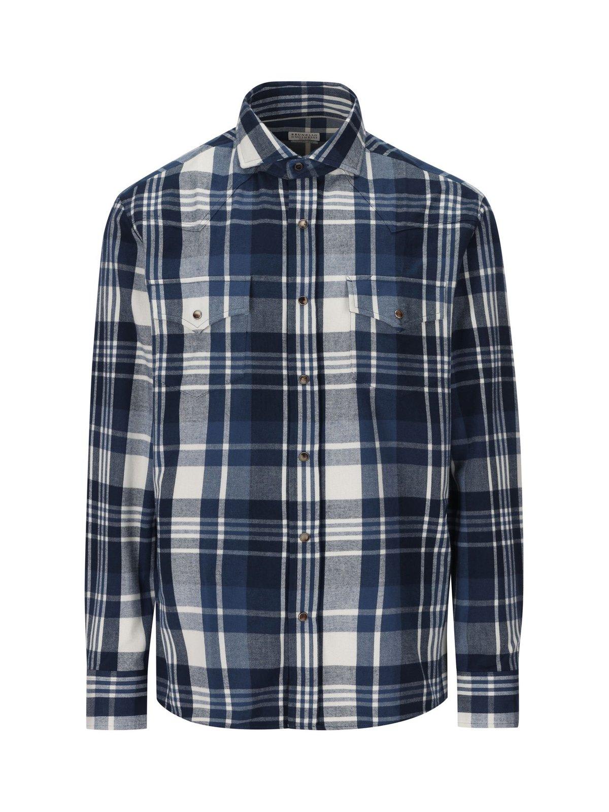 BRUNELLO CUCINELLI CHECKED LONG-SLEEVED SHIRT