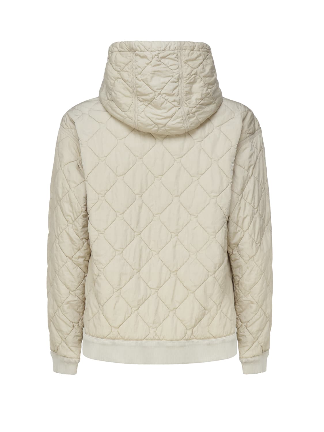 Shop Burberry Quilted Sweatshirt With Hood And Drawstring In Soap