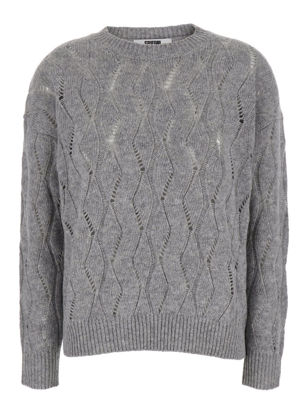 Grey Crewneck Sweater In Perforated Knit Woman