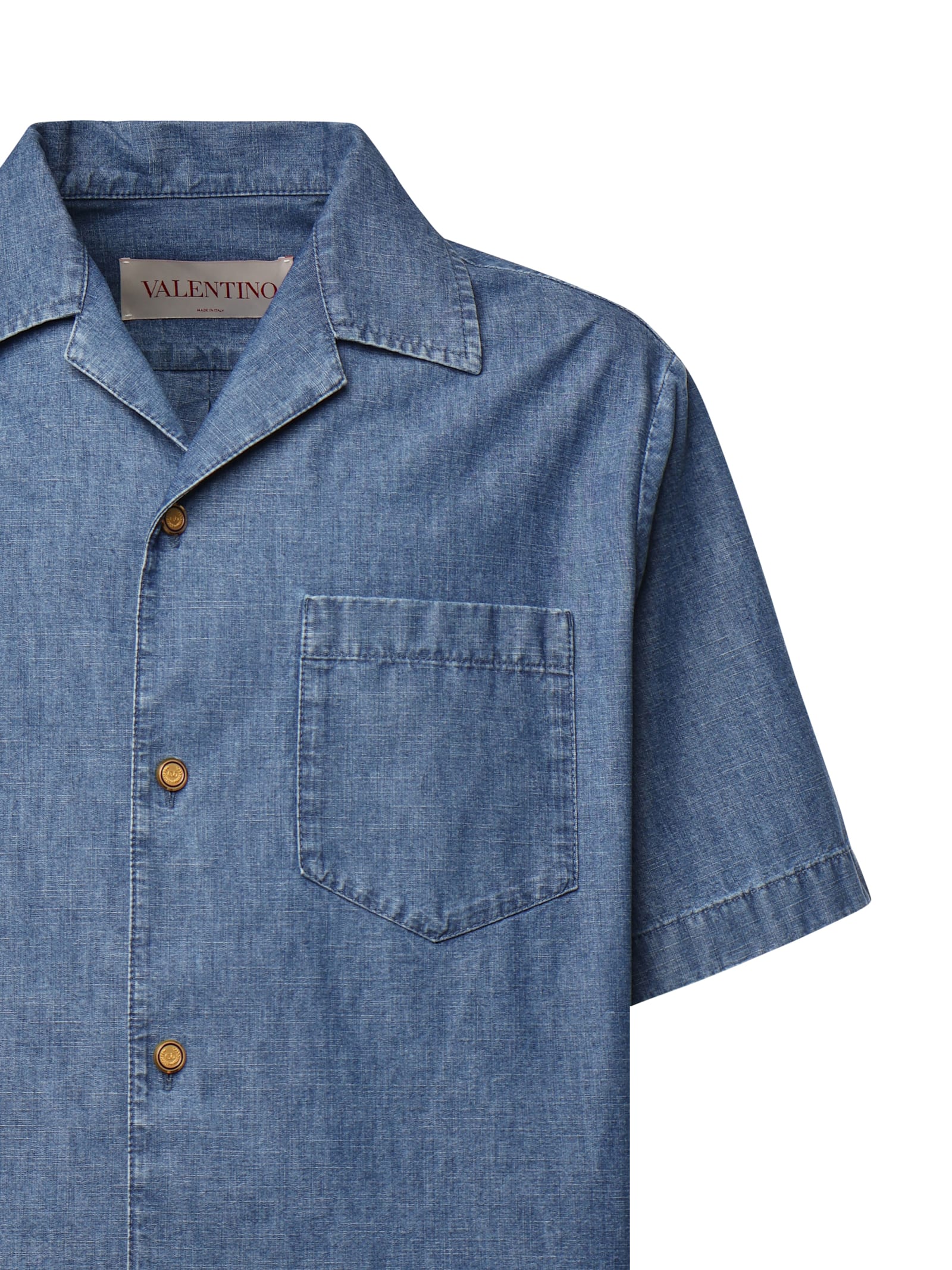 Valentino Garavani Oversized Denim Shirt With Button Closure In Mediumbluedenim