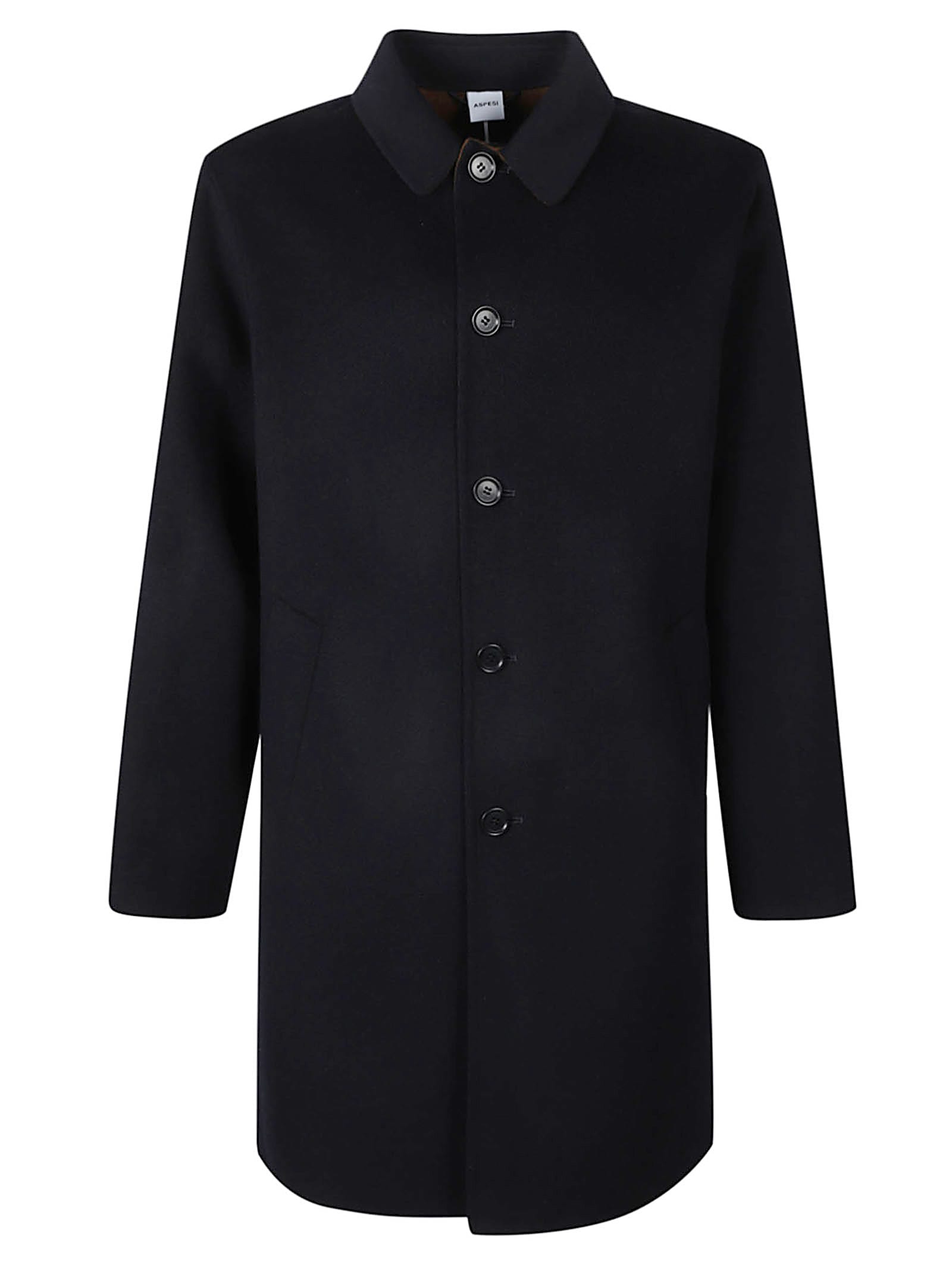 Shop Aspesi Buttoned Mid-length Coat In Blue/brown