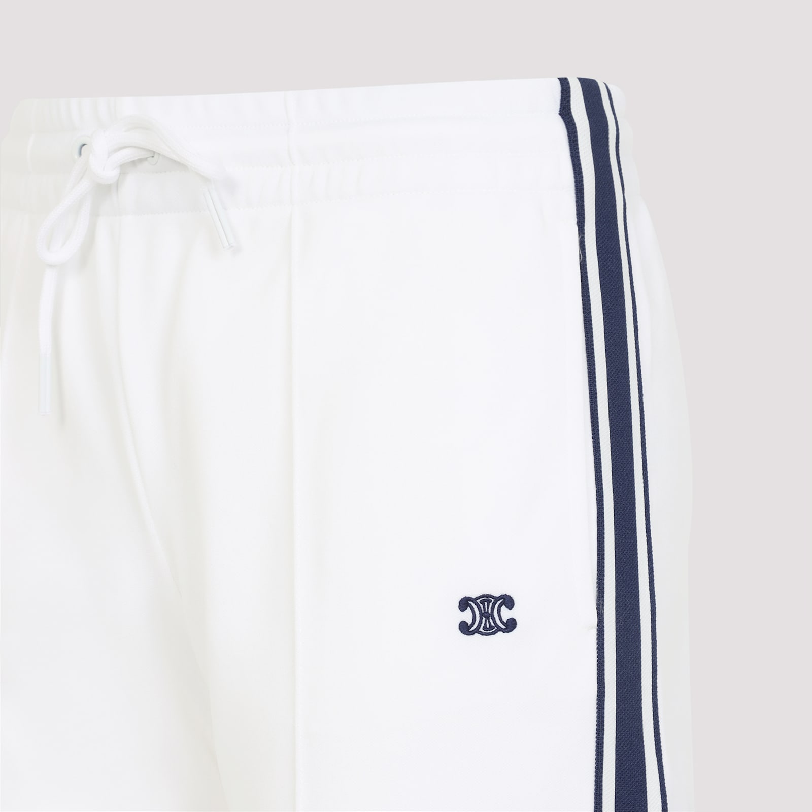 Celine Sporty Trousers With Drawstring Waist And Side Stripes In White