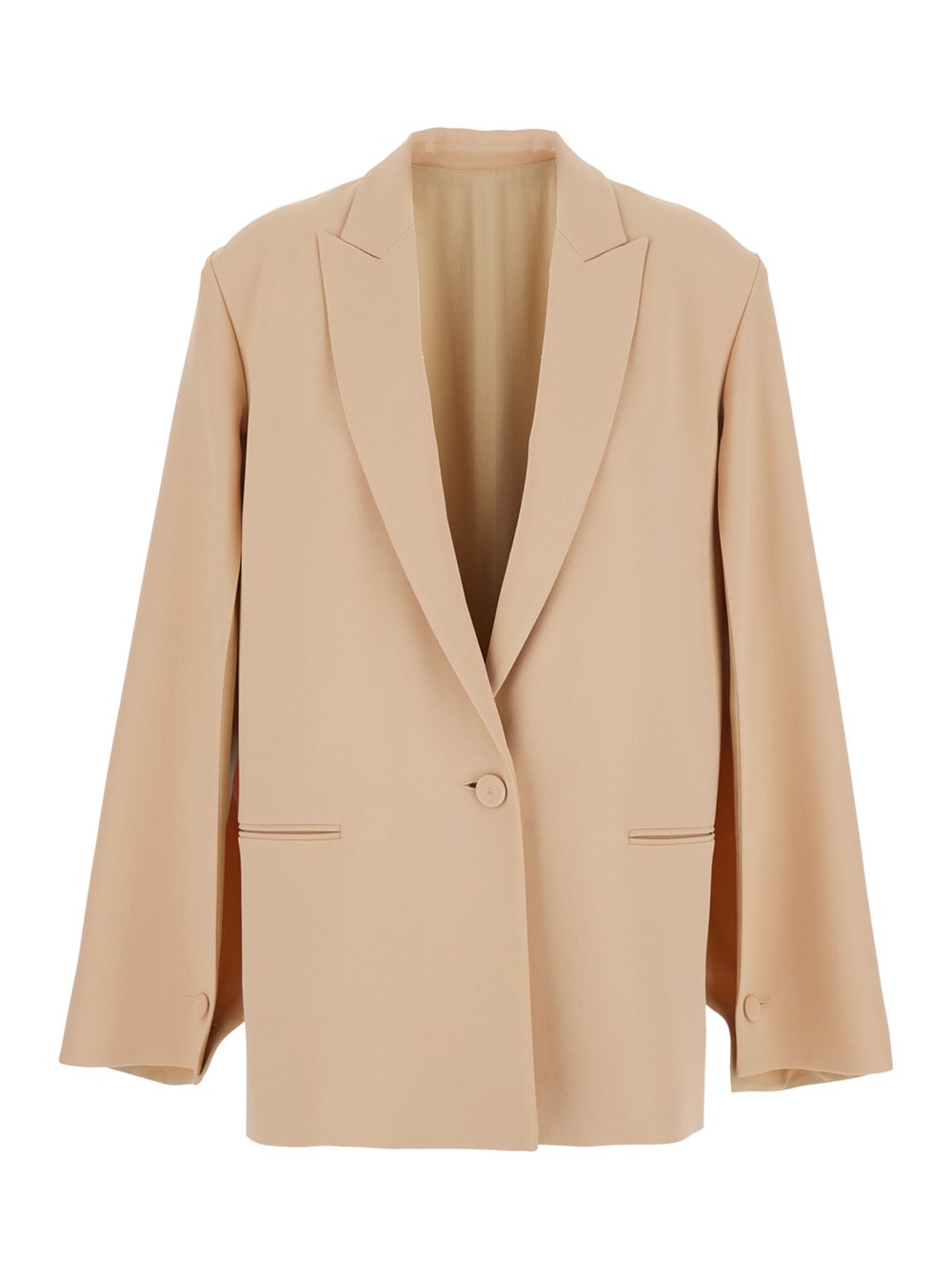 Alberta Ferretti Women Beige Single-breasted Jacket With Classic Lapels In Fabric Woman In Brown