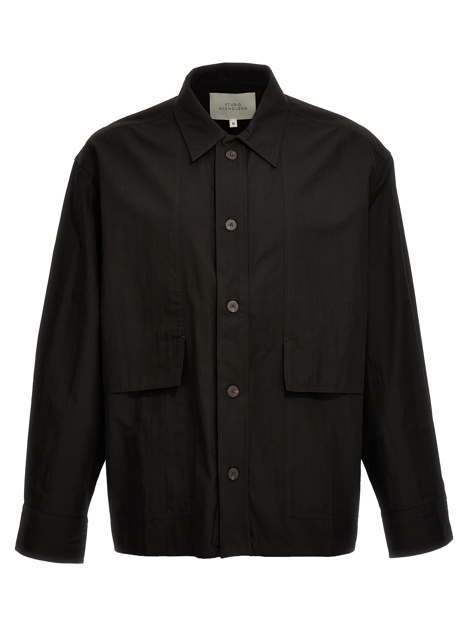 Shop Studio Nicholson Military Shirt In Black