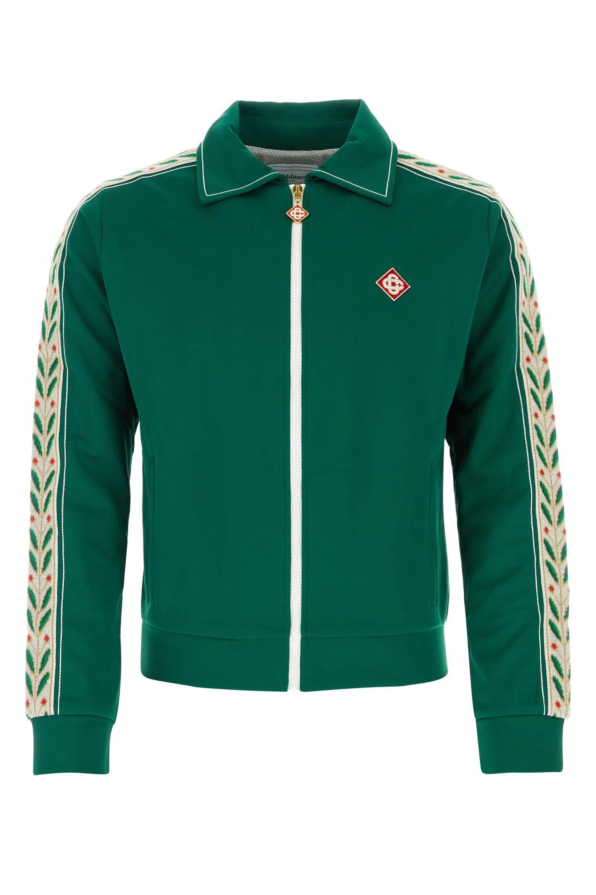 Shop Casablanca Emerald Green Polyester Blend Sweatshirt