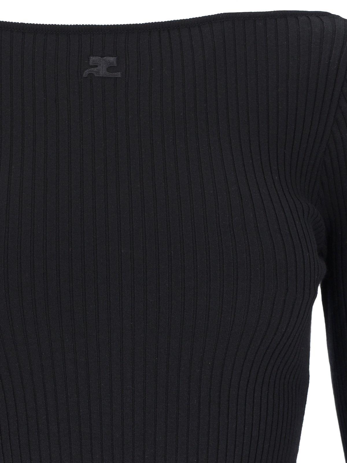 Shop Courrèges Off-shoulder Ribbed Knit Jumper In Black