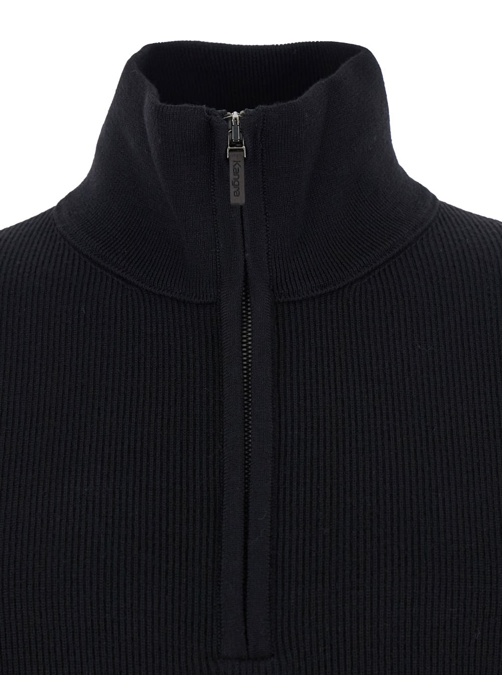 Kangra Cashmere Black Sweater With High Neck And Half Zip Closure On The Front In Wool Man In Blue