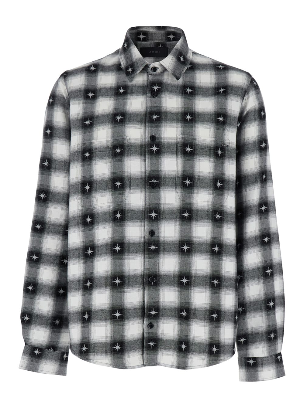 Amiri Starburst Plaid Cotton Flannel Button-up Shirt In Black