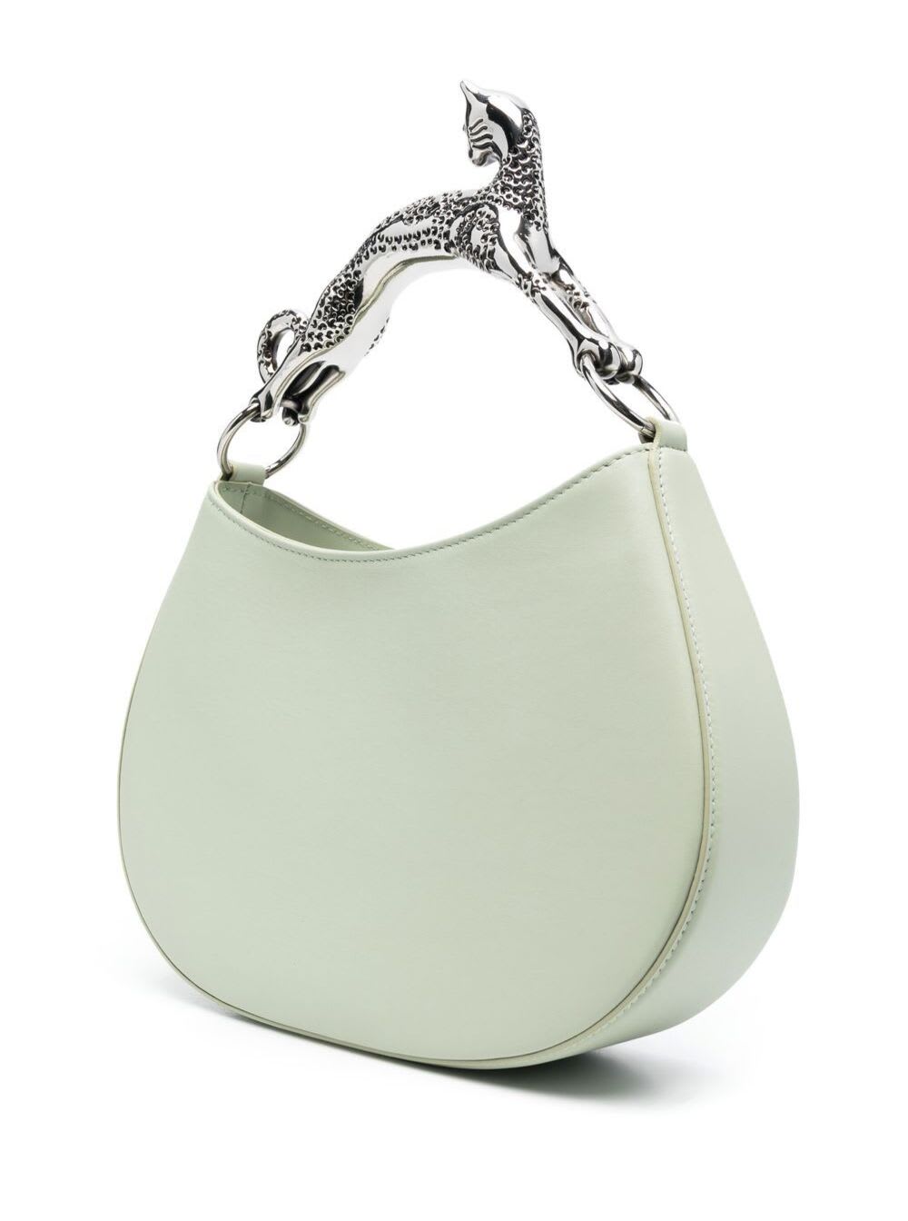 Shop Lanvin Light Green Hobo Cat Bag With Embellished Metal Handle In Leather Woman In Sage
