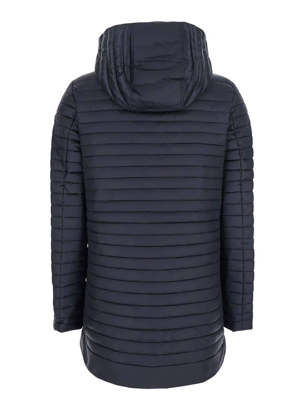 Save The Duck 'alima' Black Down Jacket With Tone-on-tone Logo Patch On The Sleeve In Tech Fabric Woman In Black