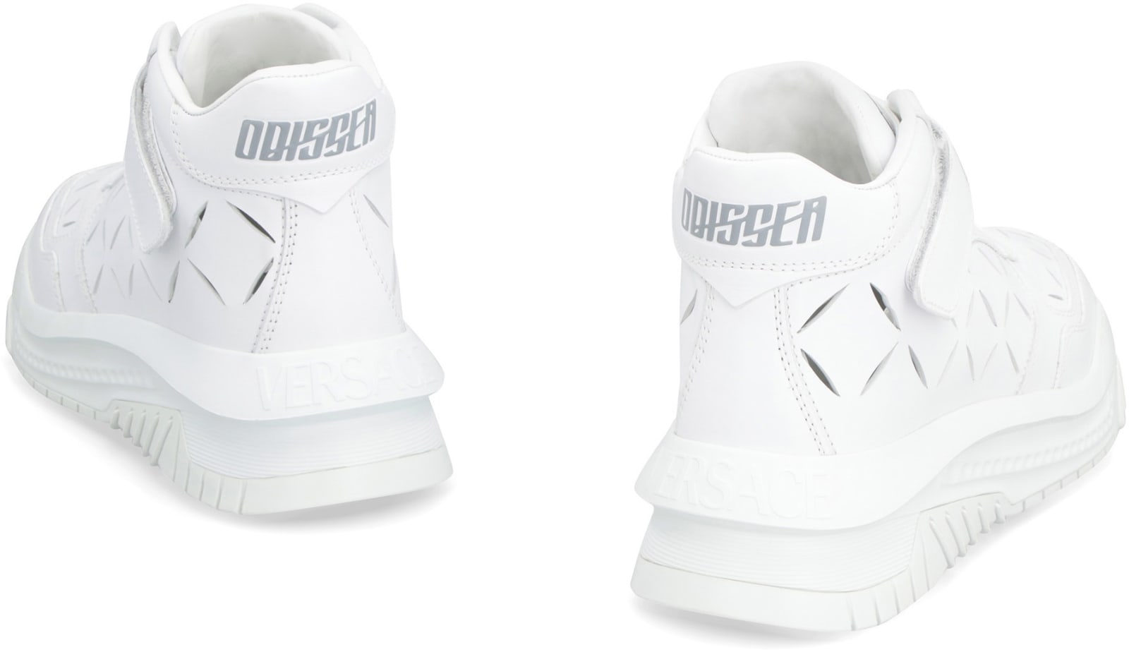 Shop Versace Odissea Leather High-top Sneakers In White