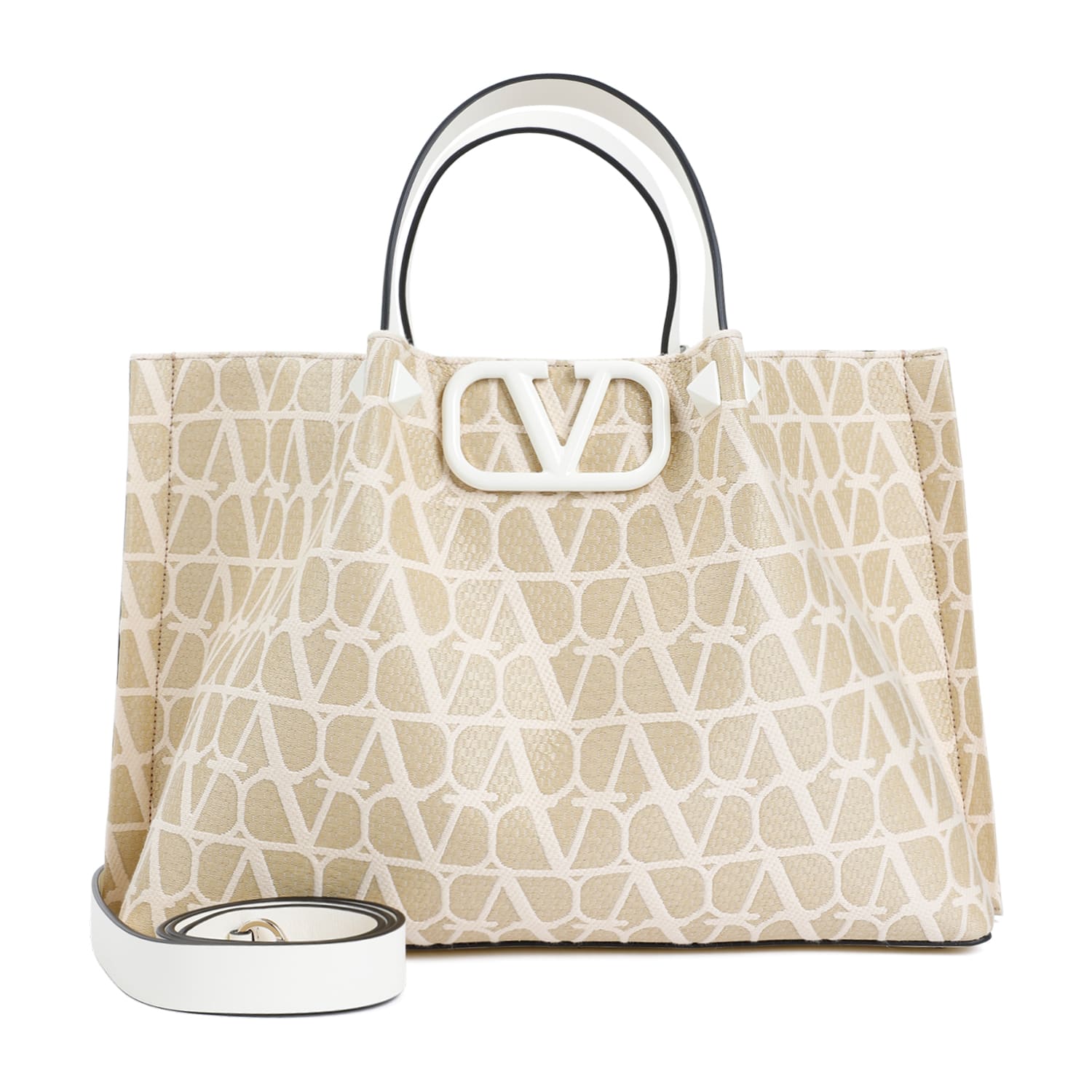 Shop Valentino Vlogo Medium Tote In Naturale Ivory