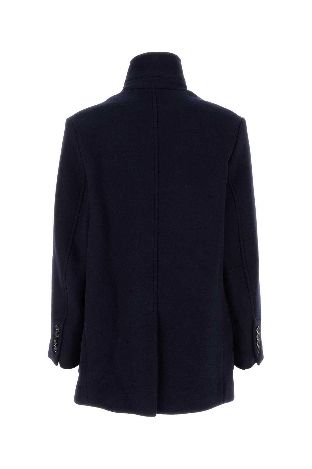 Shop Ami Alexandre Mattiussi High Neck Single Breasted Coat In 4011 Navy Blue