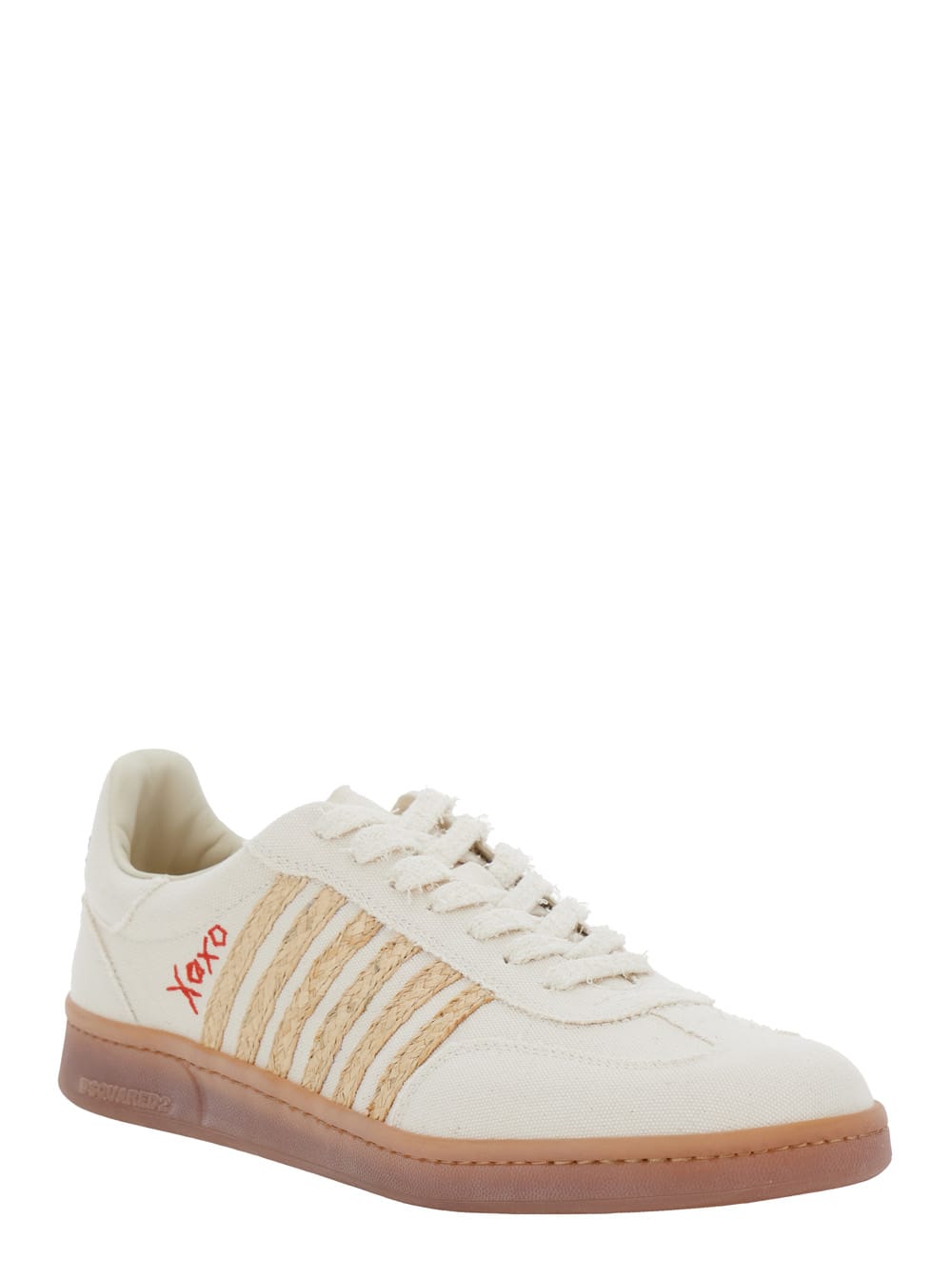 DSQUARED2 BEIGE LOW TOP SNEAKERS WITH LOGO PATCH ON THE TONGUE AND LOGO LETTERING ON THE HEEL IN CANVAS BLEND