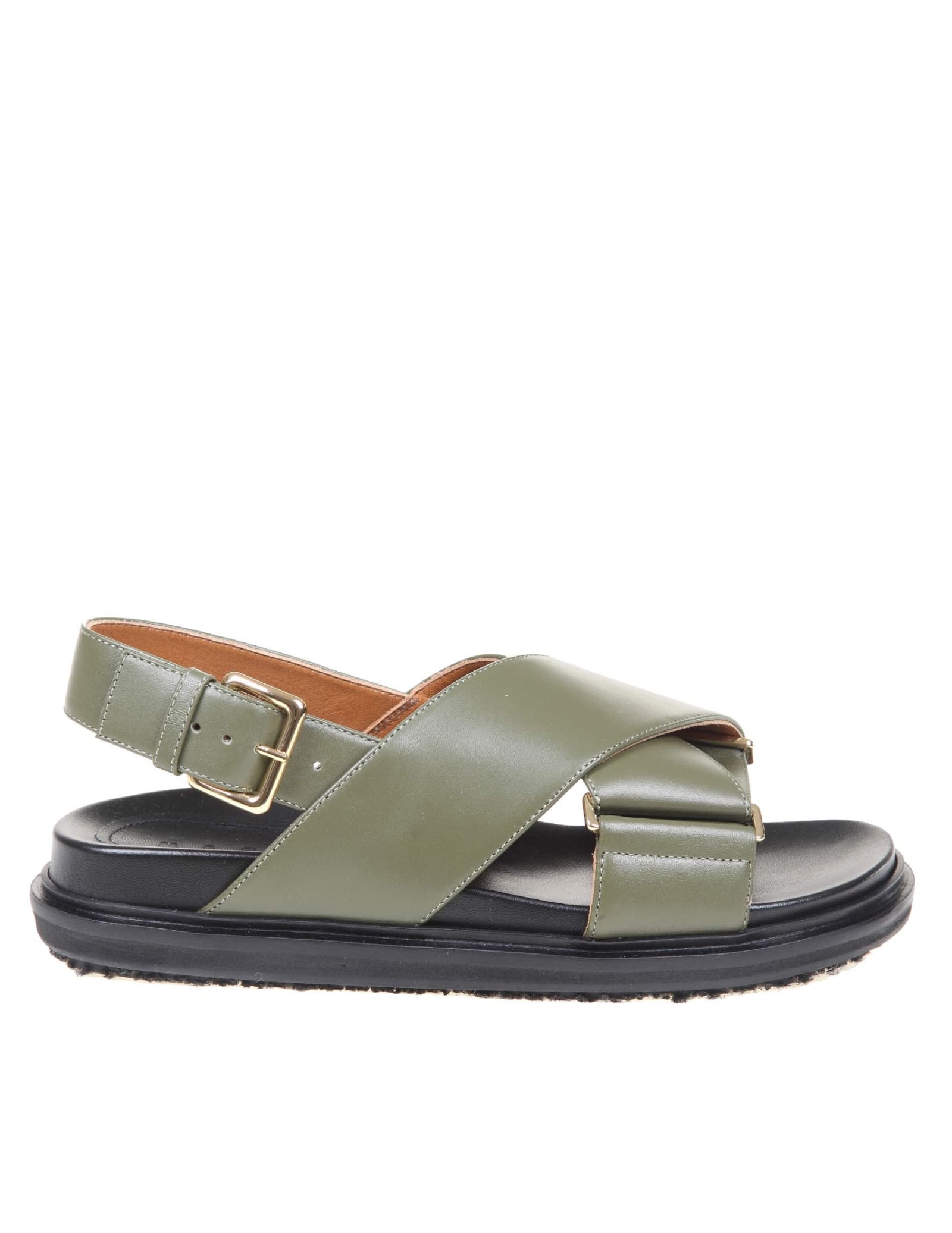 Buy Marni Fussbett Sandal In Green Leather online, shop Marni shoes with free shipping