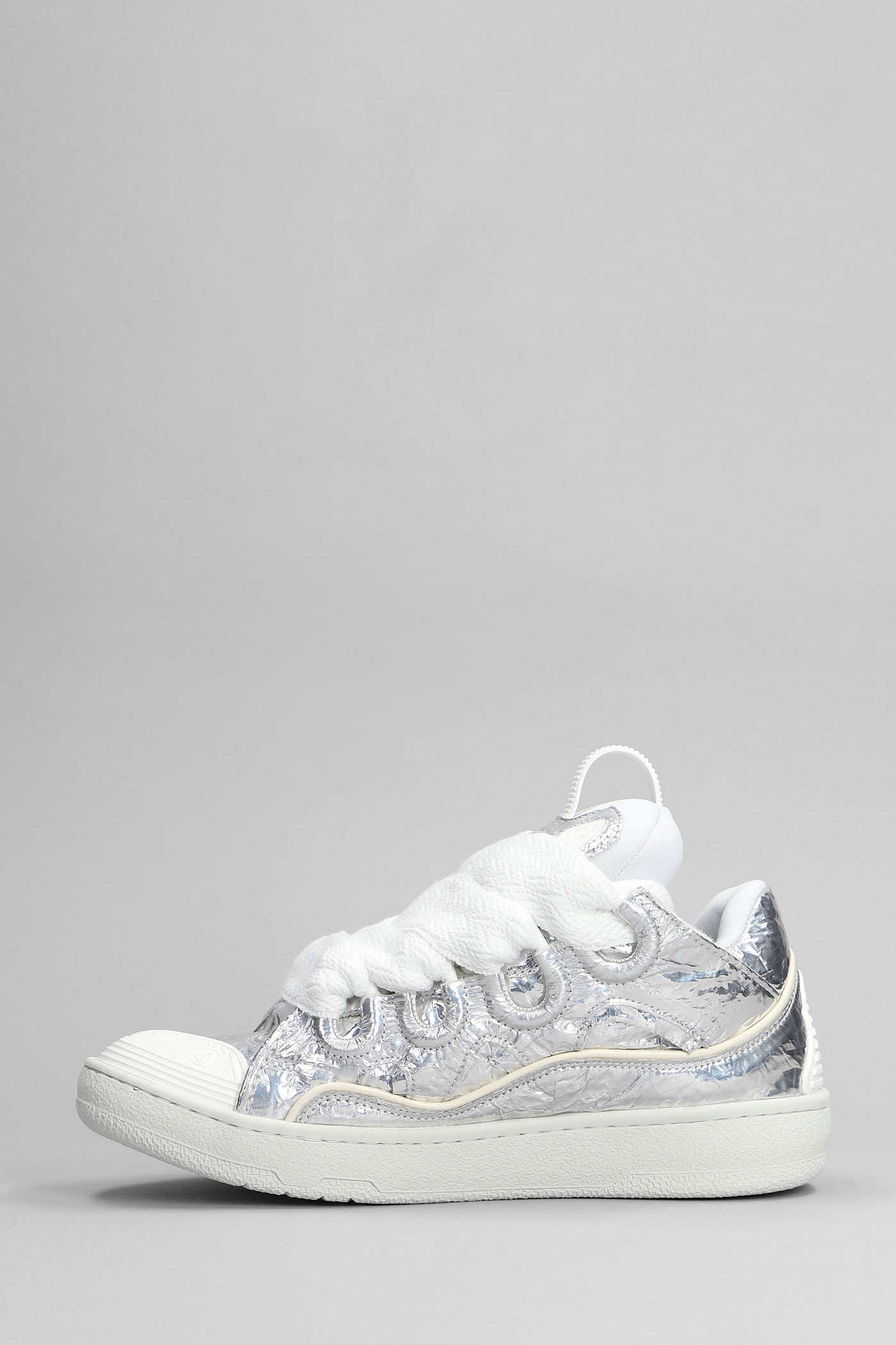Shop Lanvin Curb Sneakers In Silver Polyester