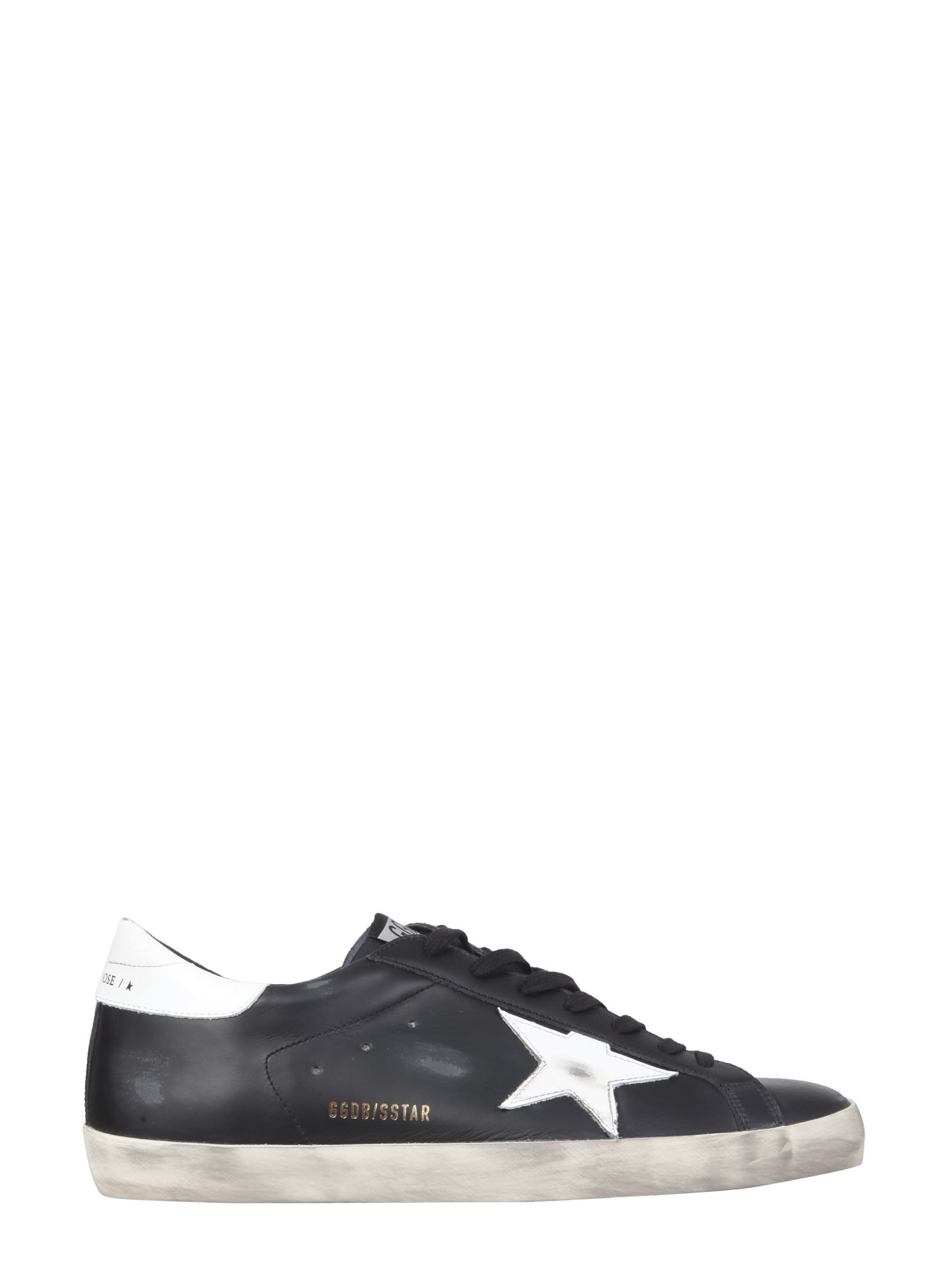 Golden Goose 'super-star' Black Low Top Sneakers With Logo Patch And Suede Details In Leather Man In Multi