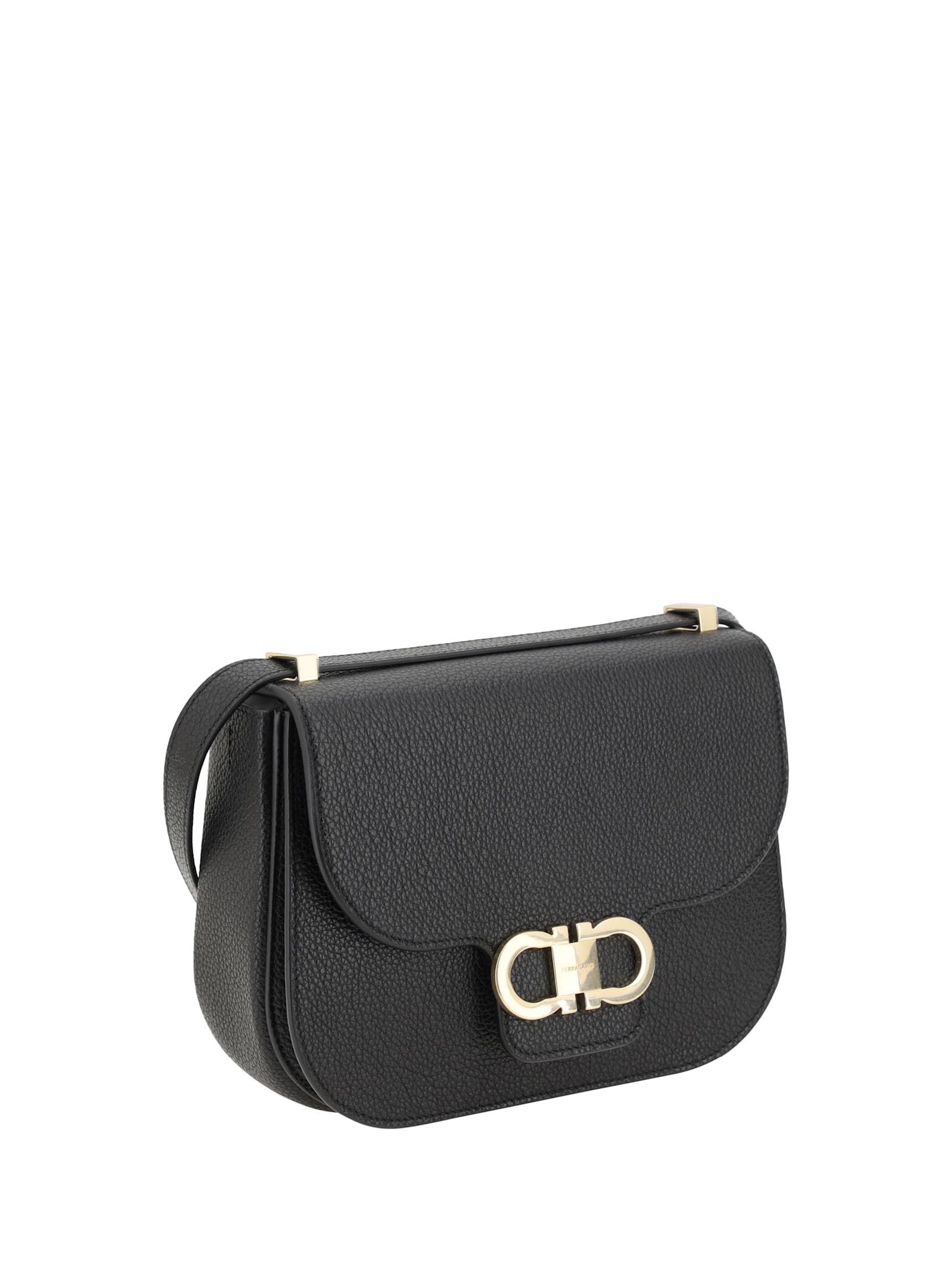 Ferragamo Geometric Lines Leather Shoulder Bag In Black