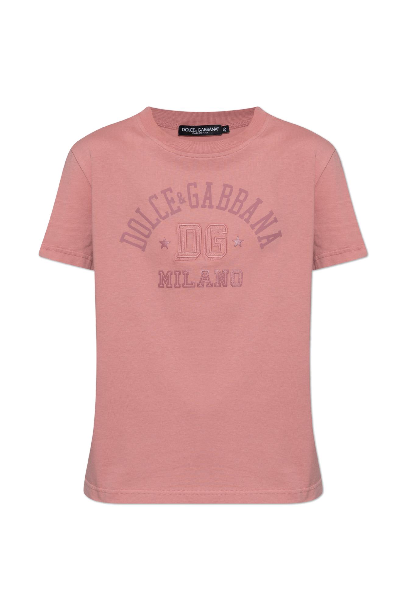 Dolce & Gabbana T-shirt With Logo In Rosa Polvere Chiaro