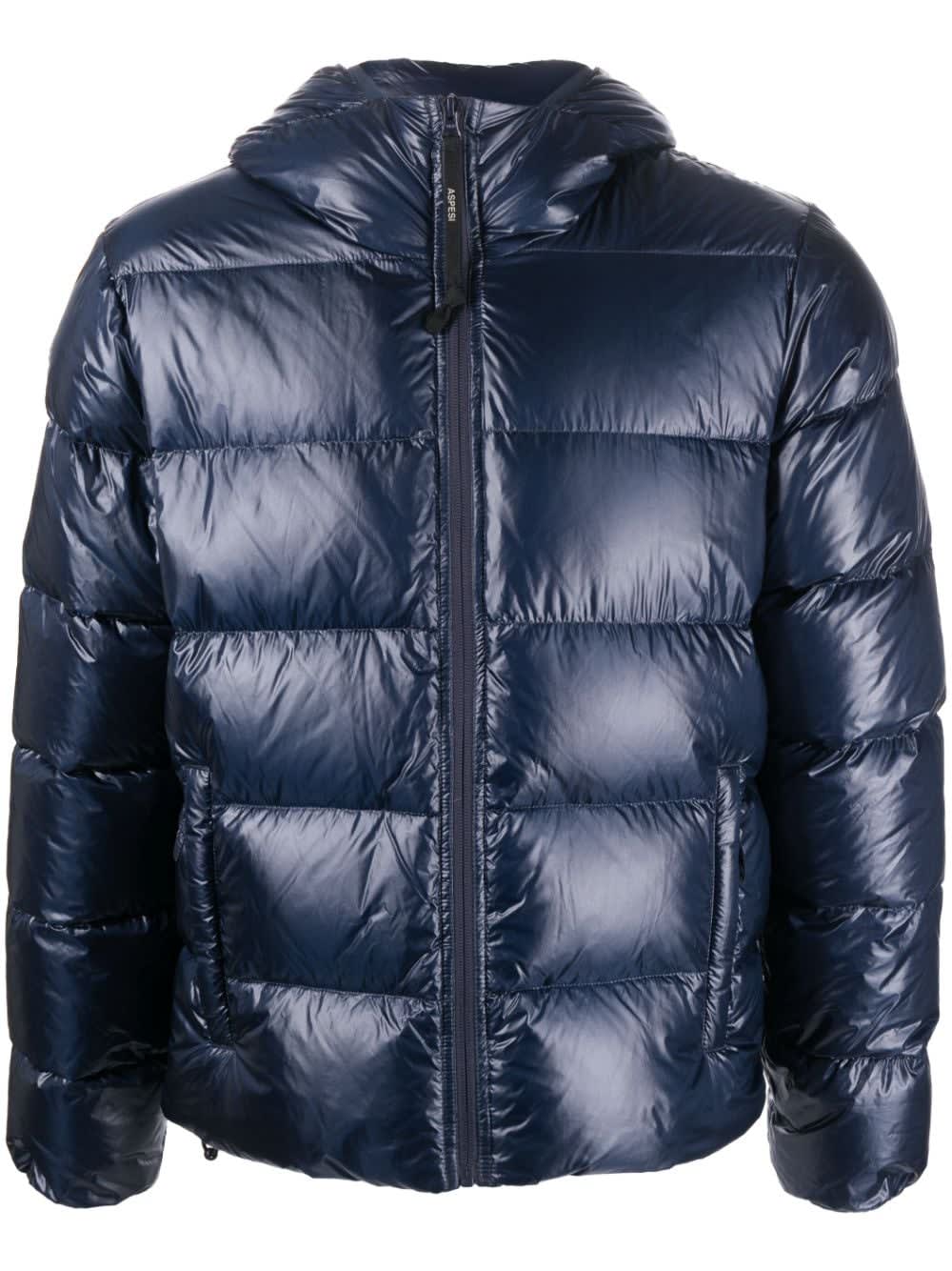 Aspesi Padded Feather-down Hooded Jacket In Blue