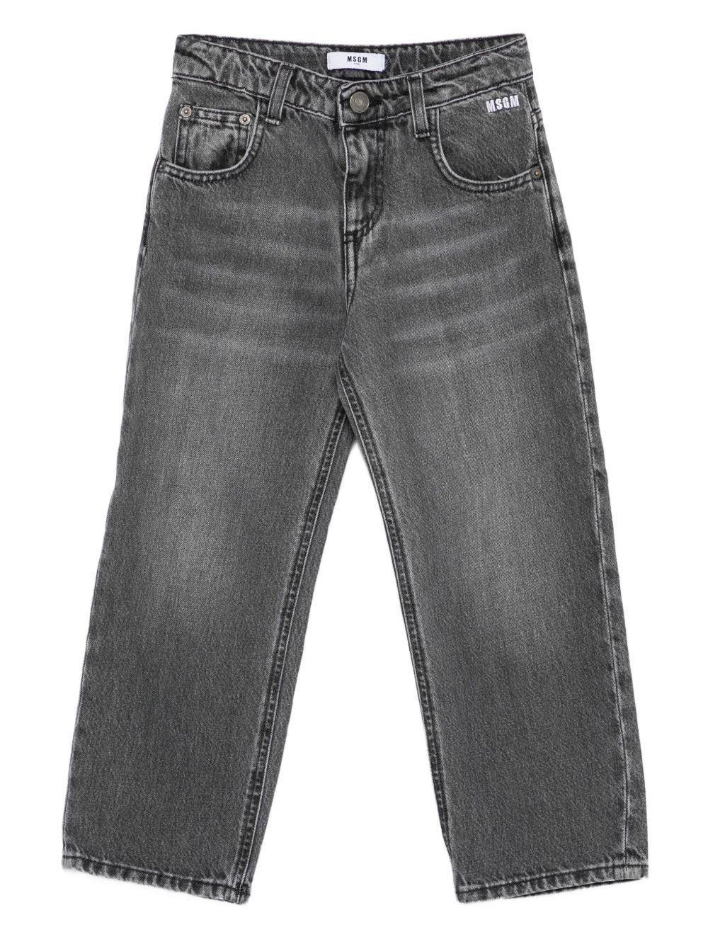 Msgm Kids Jeans With Embroidered Logo In Gray