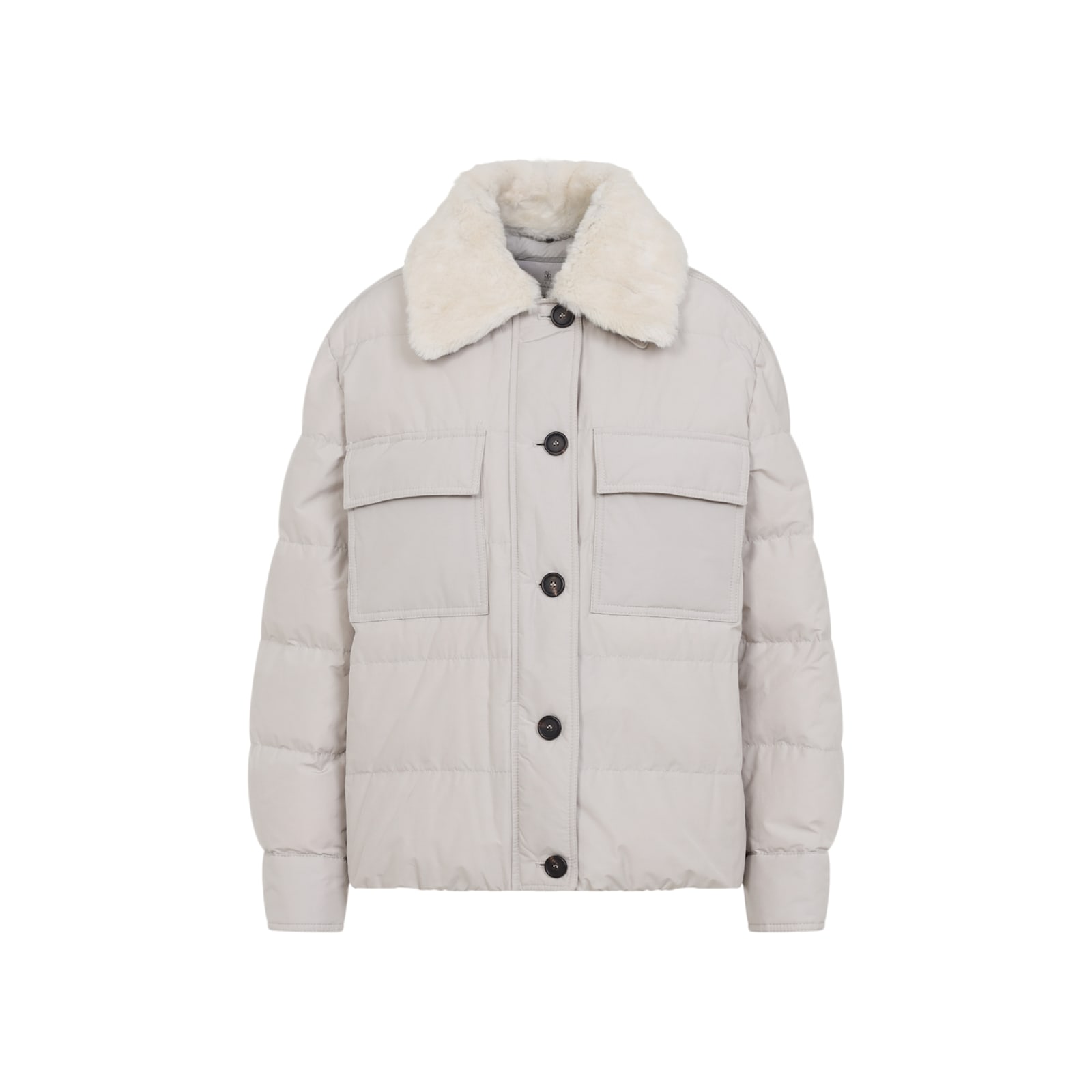 Brunello Cucinelli Shearling-collar Down Jacket In Gray