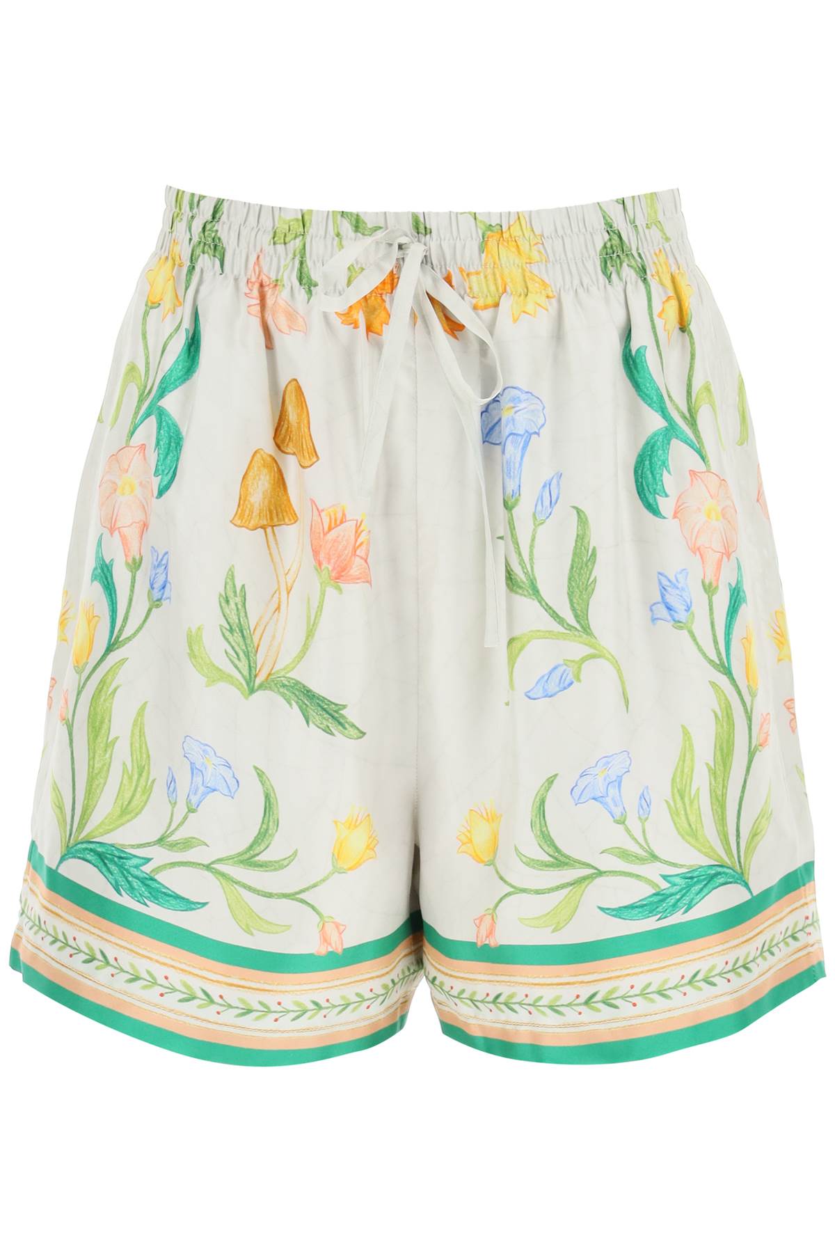 Shop Casablanca Larche Fleurie Silk Shorts In L Arche Fleurie (white)