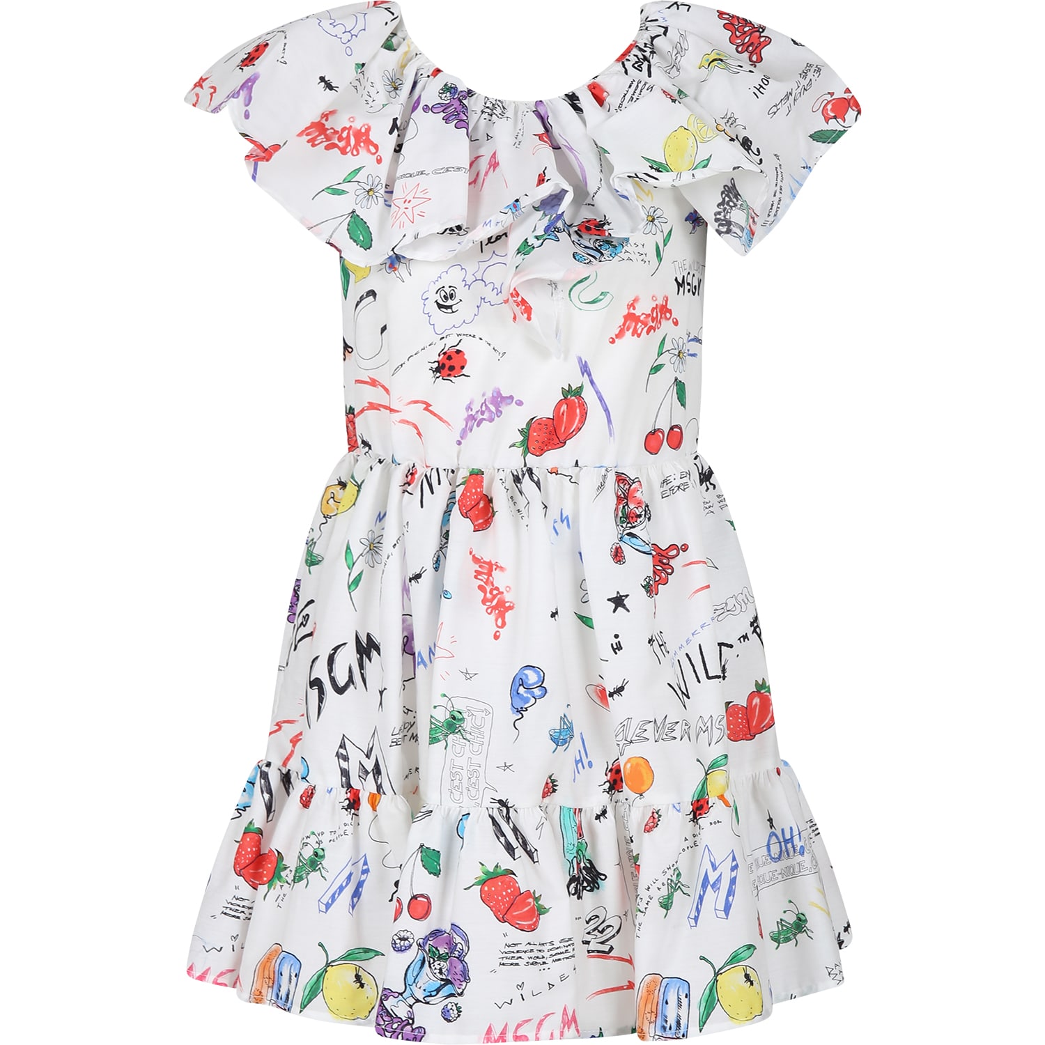 Shop Msgm White Dress For Girl With Comic Print