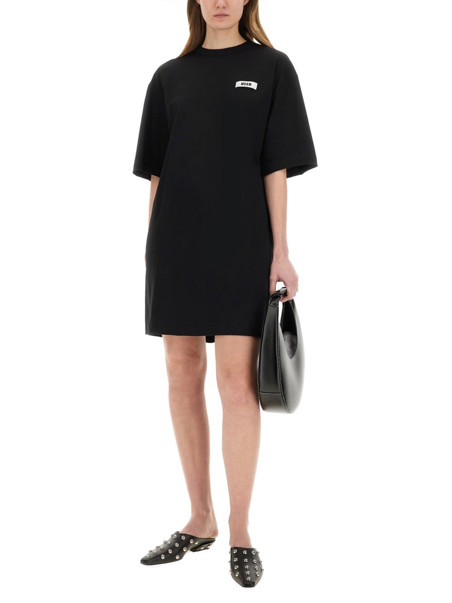Msgm Relaxed-fit Short Dress With Logo Detail In Black