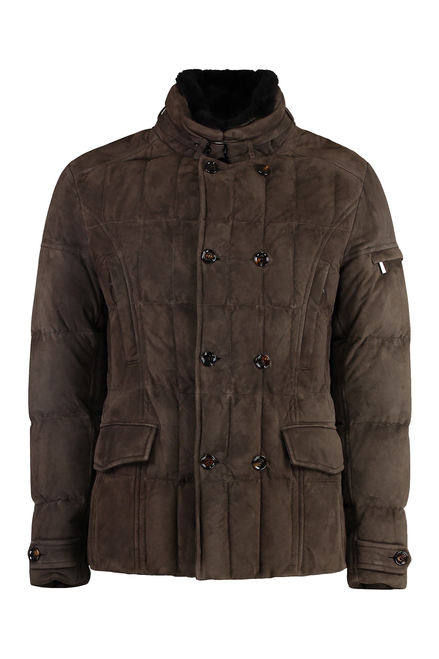 Moorer Shearling-collar Quilted Jacket In Brown