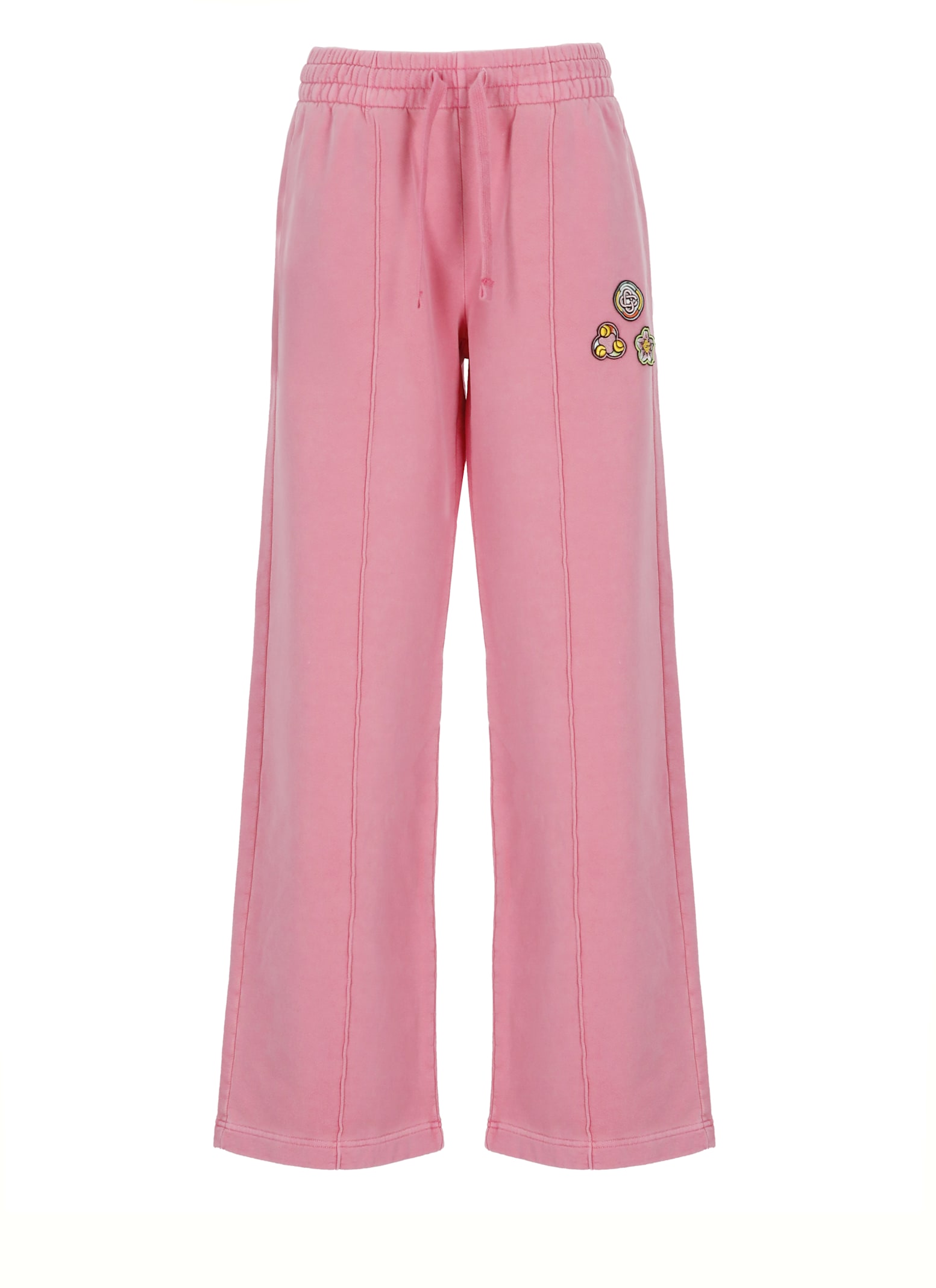 Casablanca Relaxed Wide-leg Cotton Pants With Embroidered Patches In Pink