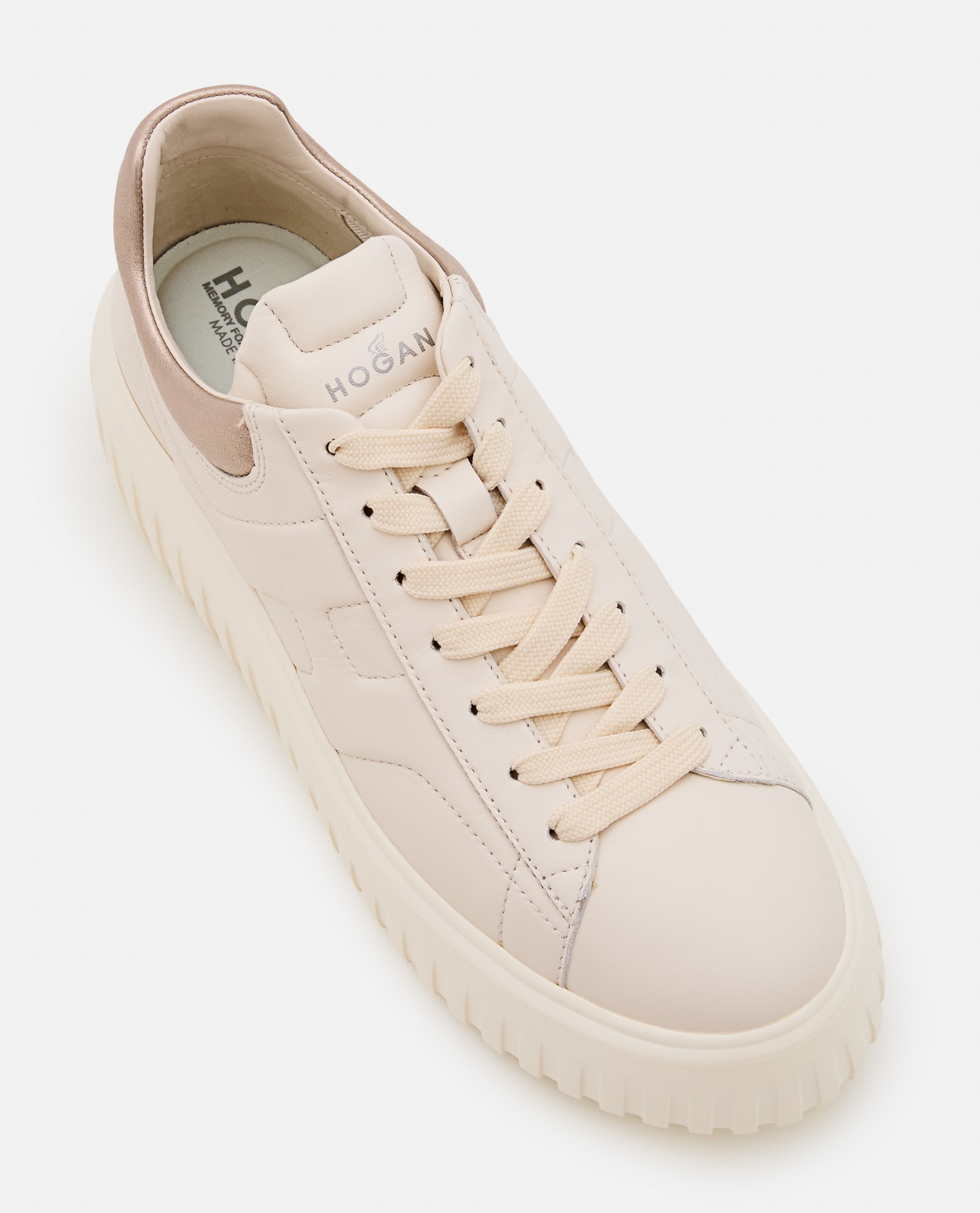 Shop Hogan H-stripes Lace Up Sneakers In Beige