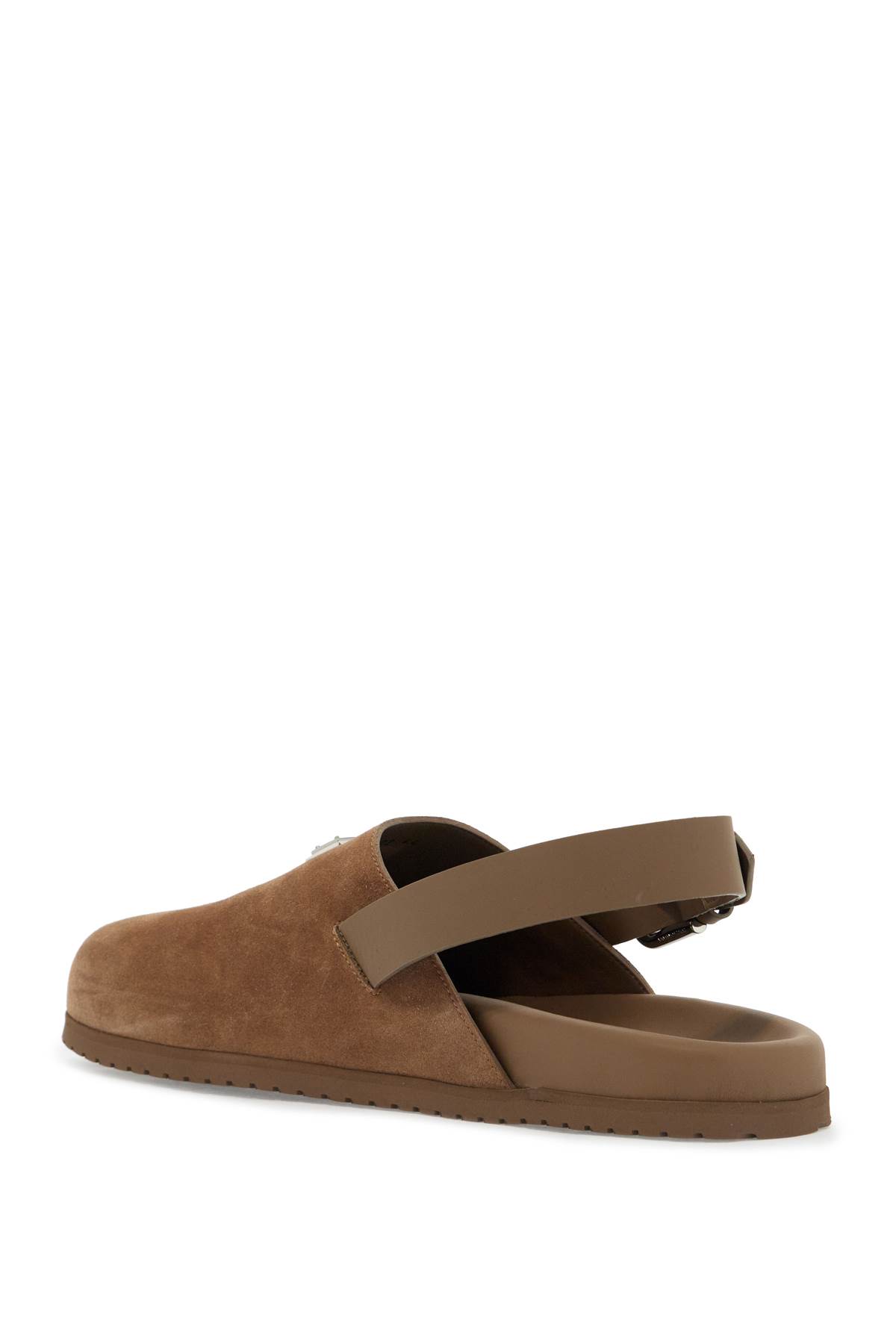 Shop Dolce & Gabbana Suede Leather Clogs With Logo Plate In Nocciola (brown)