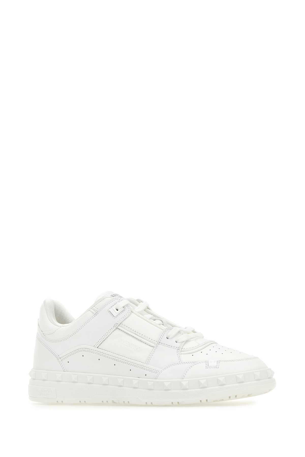 Shop Valentino White Leather Freedots Sneakers In Biancobiancobiancobianco