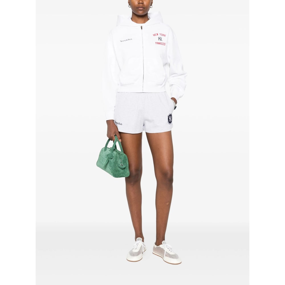 Sporty & Rich Homerun Cropped Zip Hoodie In White