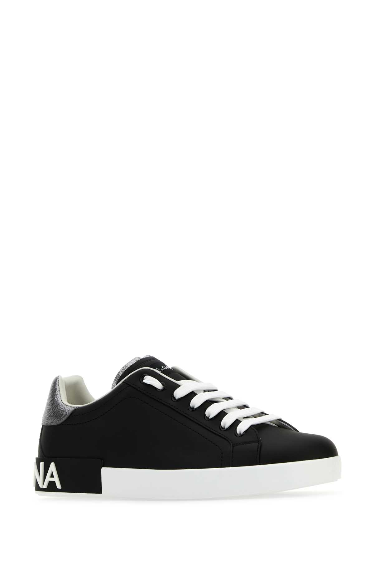 Dolce & Gabbana Black Nappa Leather Portofino Sneakers In Neroargento