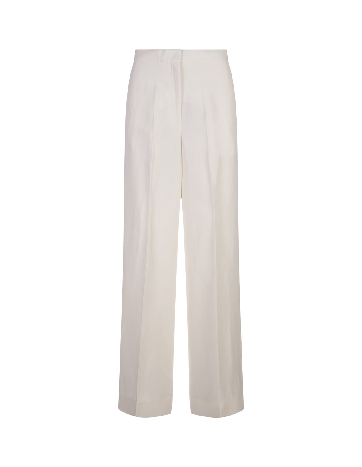 White Fluid Viscose And Linen Wide Trousers