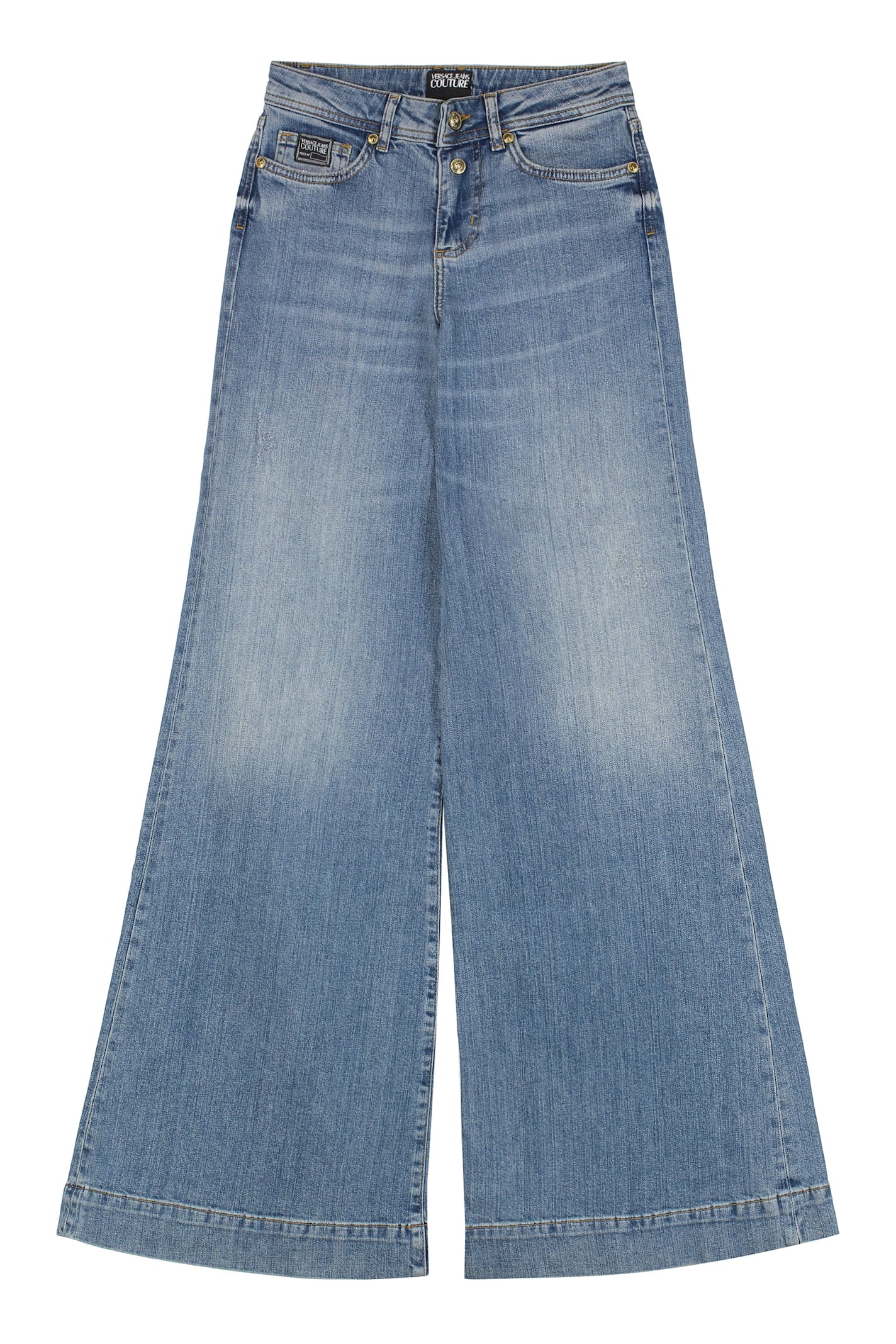 Versace Jeans Couture Wide-leg Faded Wash Denim Trousers With Belt Loops In Blue