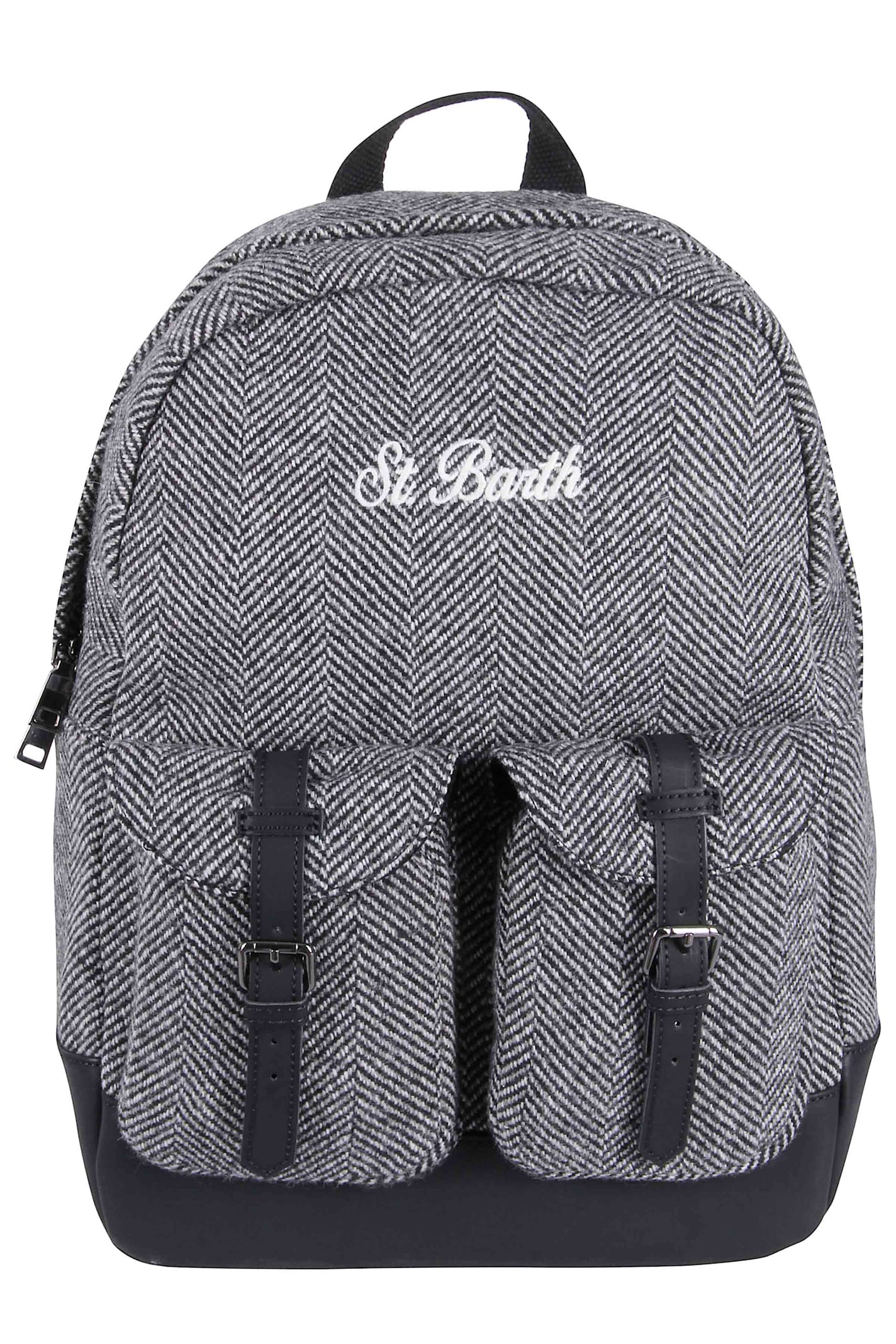 Mc2 Saint Barth Herringbone-pattern Buckle-detail Backpack In Gray